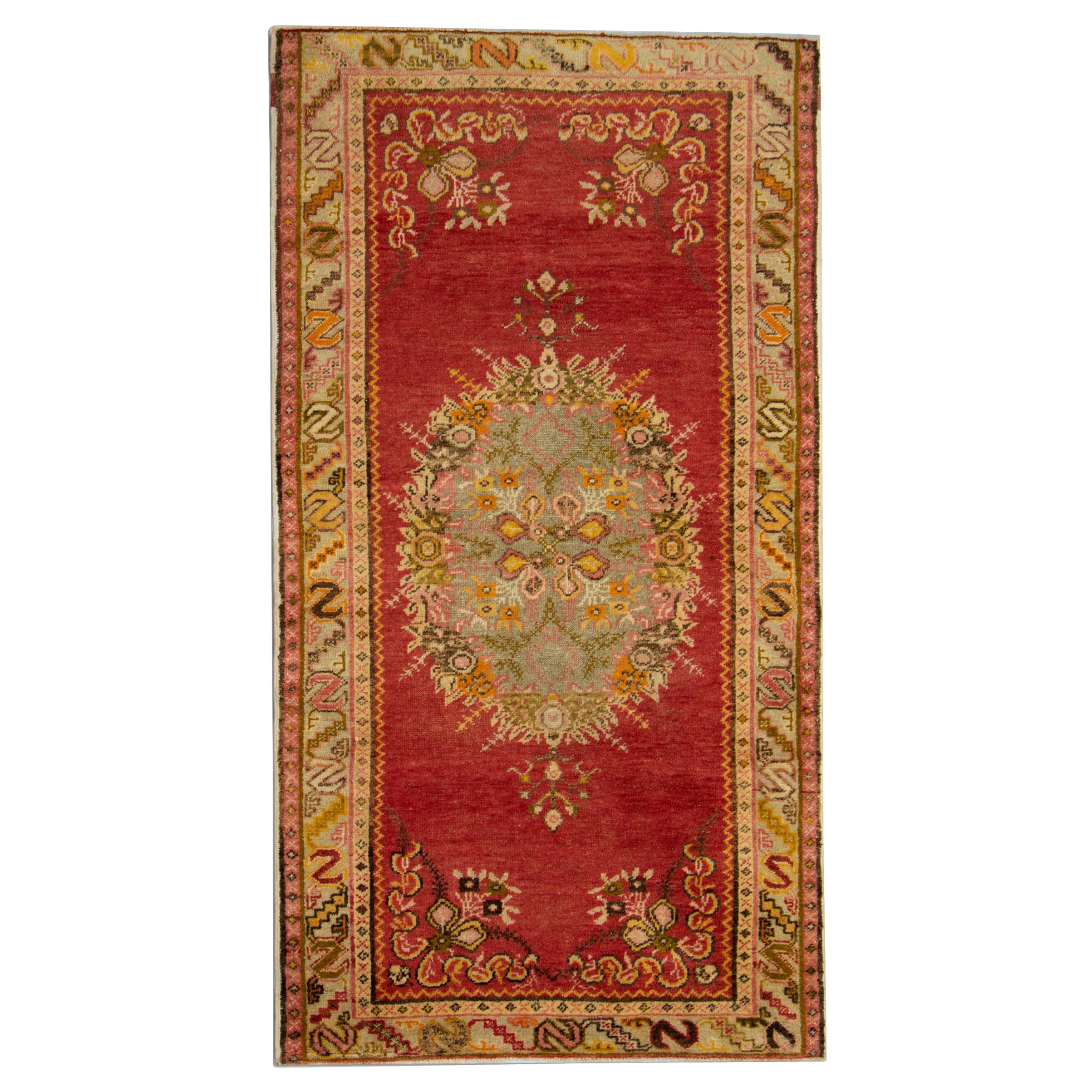 Handgefertigter antiker Teppich, türkischer Teppich, luxuriöse rote orientalische Teppiche im Angebot