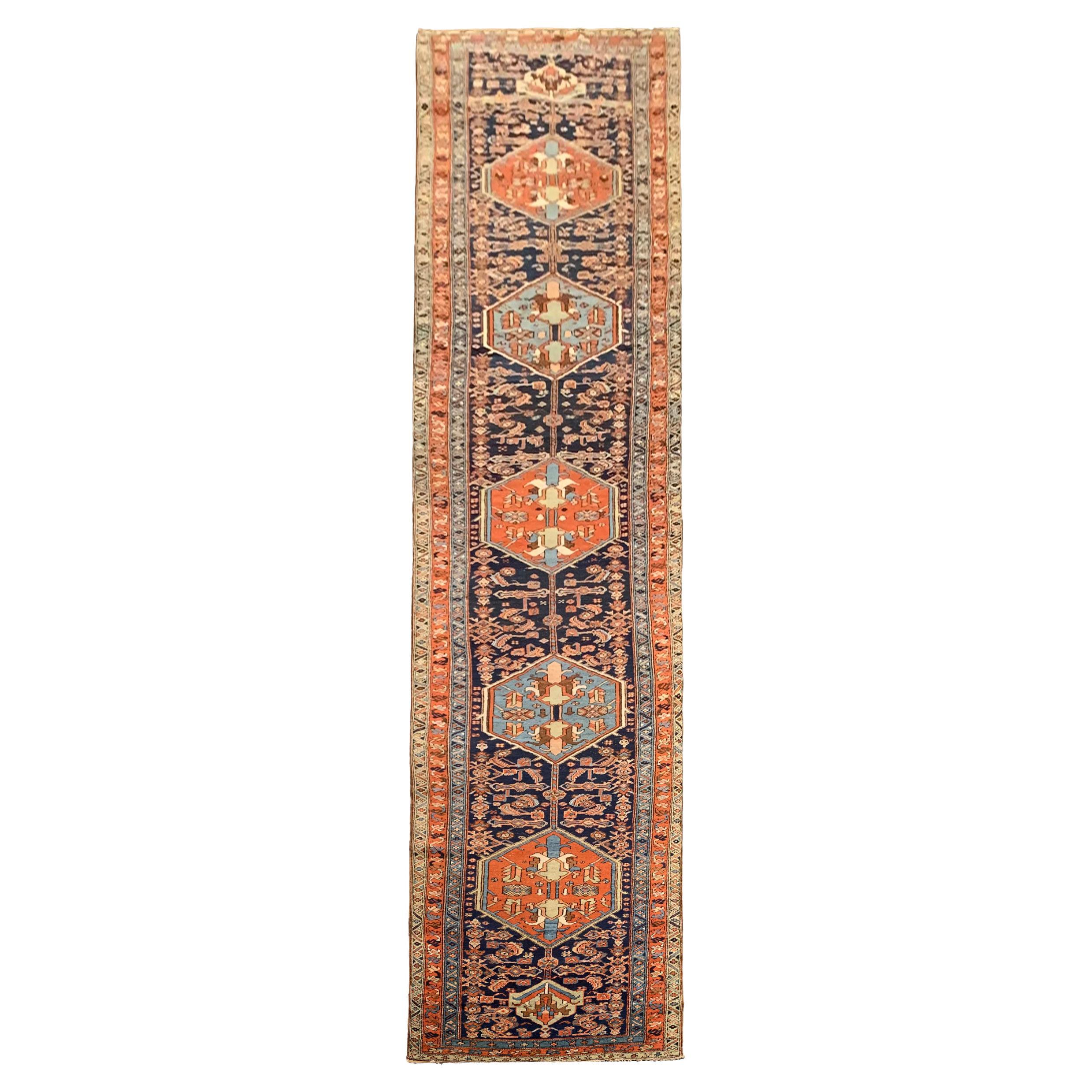 Handgefertigter antiker Woll-Läufer, Läufer, traditioneller Stammeskunst-Teppich