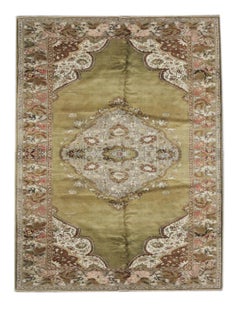 Handmade Carpet Area Oriental Rug, Antique Green Wool Living Room Rug for Sale