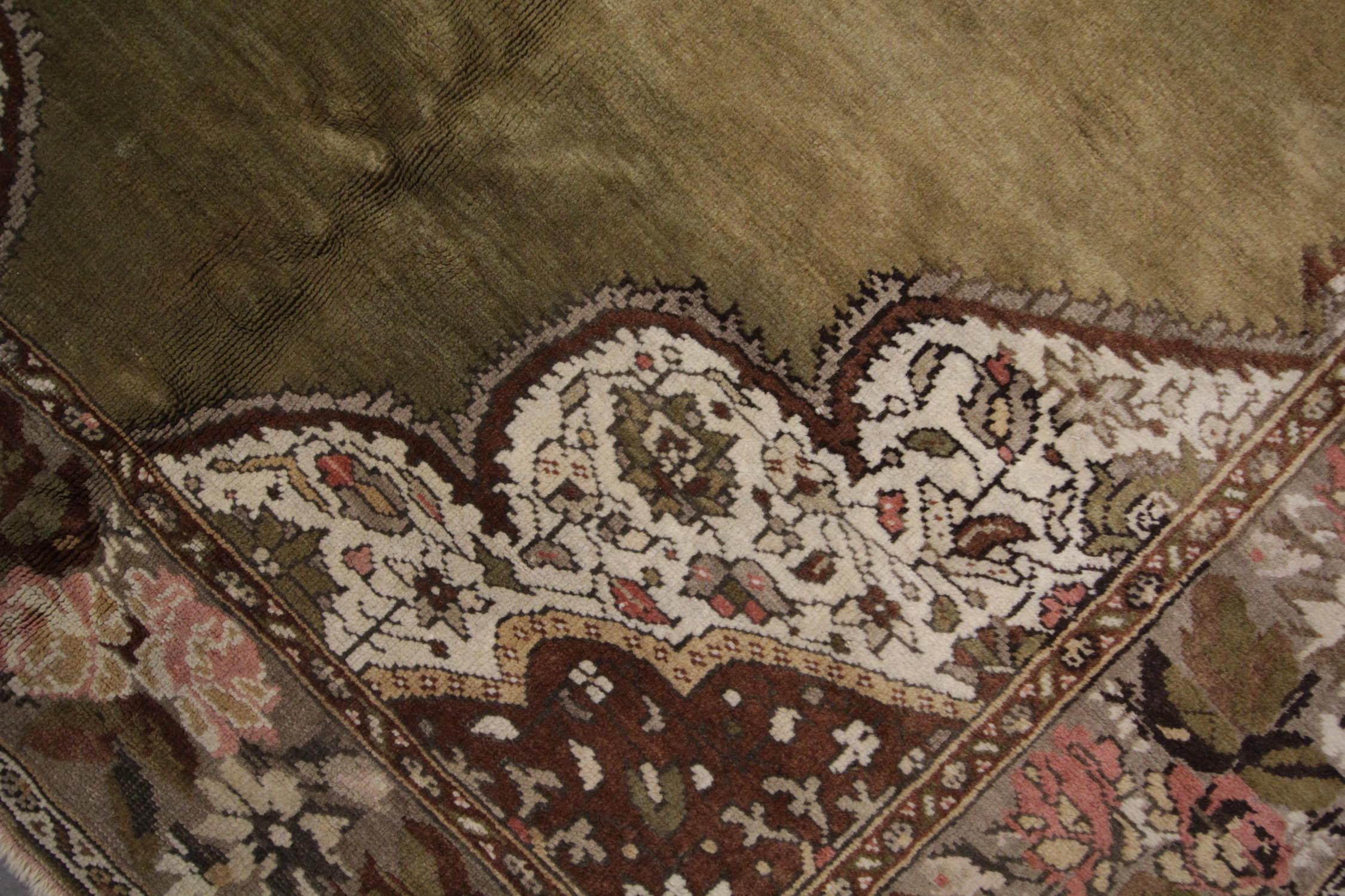 Handmade Carpet Area Oriental Rug, Antique Green Wool Living Room Rug for Sale For Sale 1