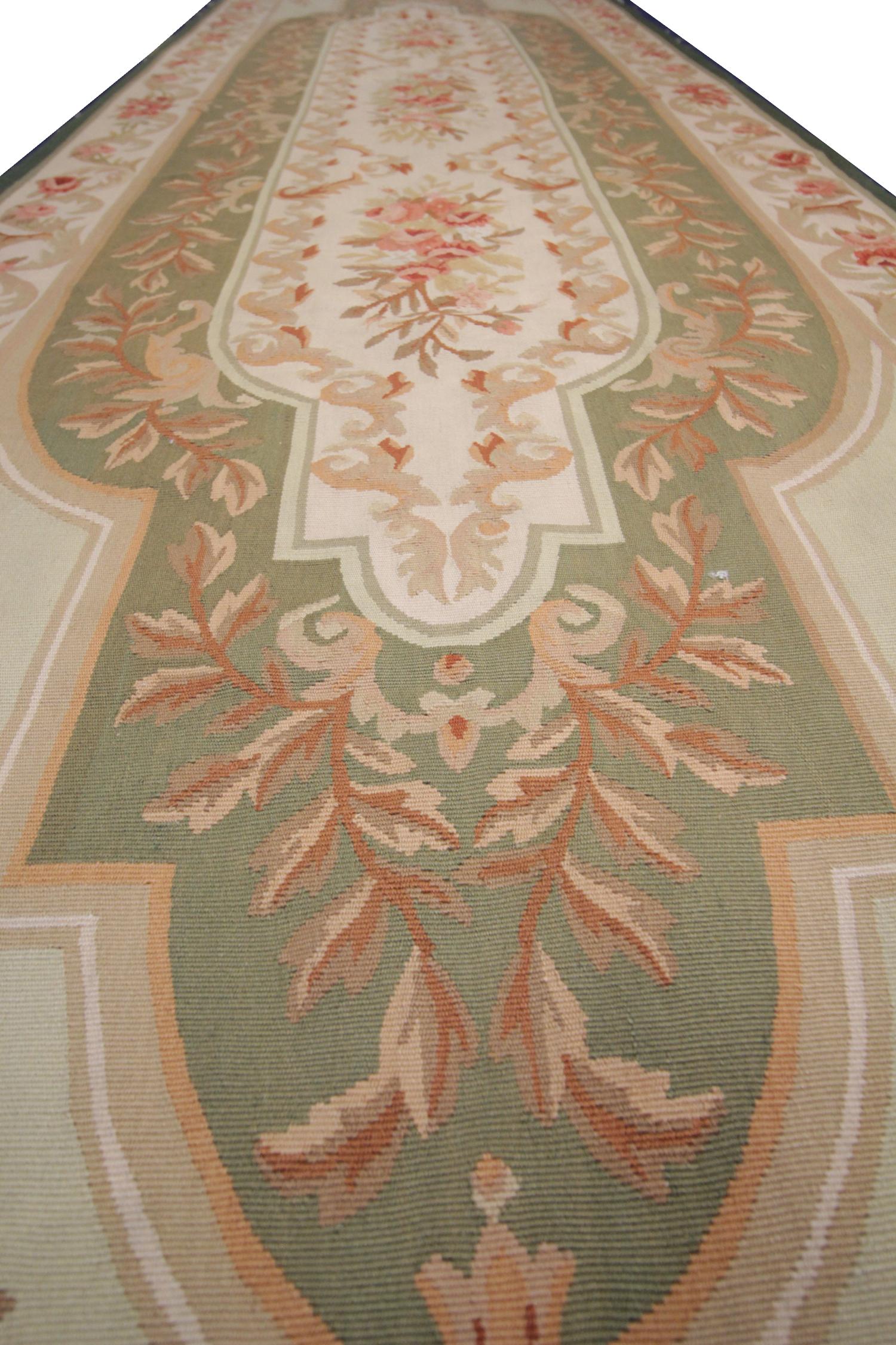Chinois Tapis d'Aubusson, tapisserie orientale de laine verte faite à la main en vente