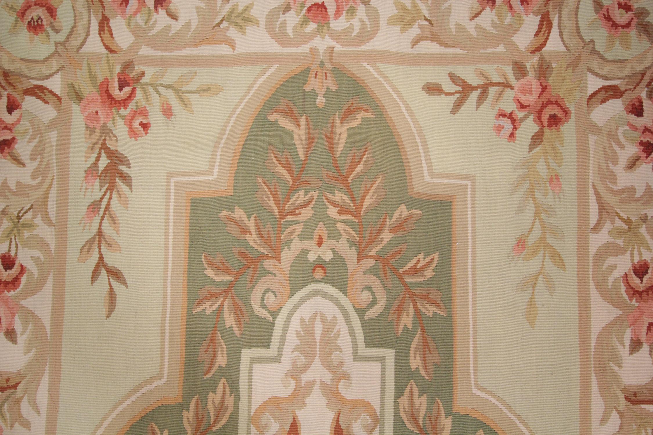 XXIe siècle et contemporain Tapis d'Aubusson, tapisserie orientale de laine verte faite à la main en vente