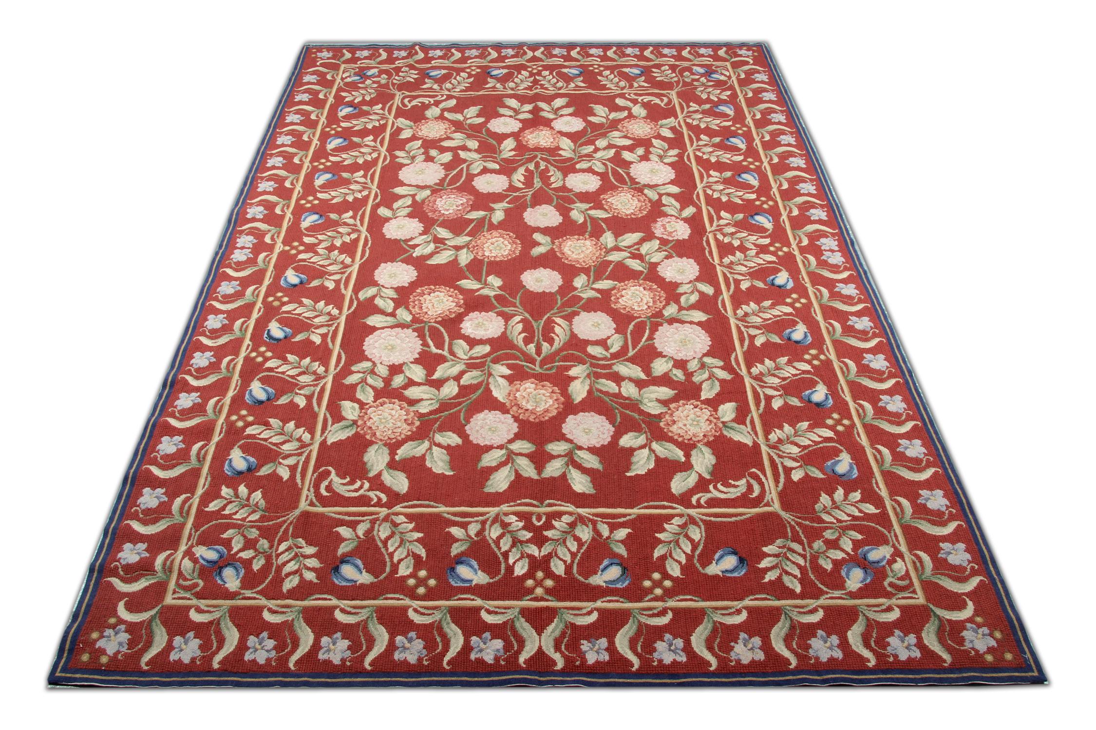 Chinese Handmade Carpet Aubusson Style Area Rug Traditional Floral Rug