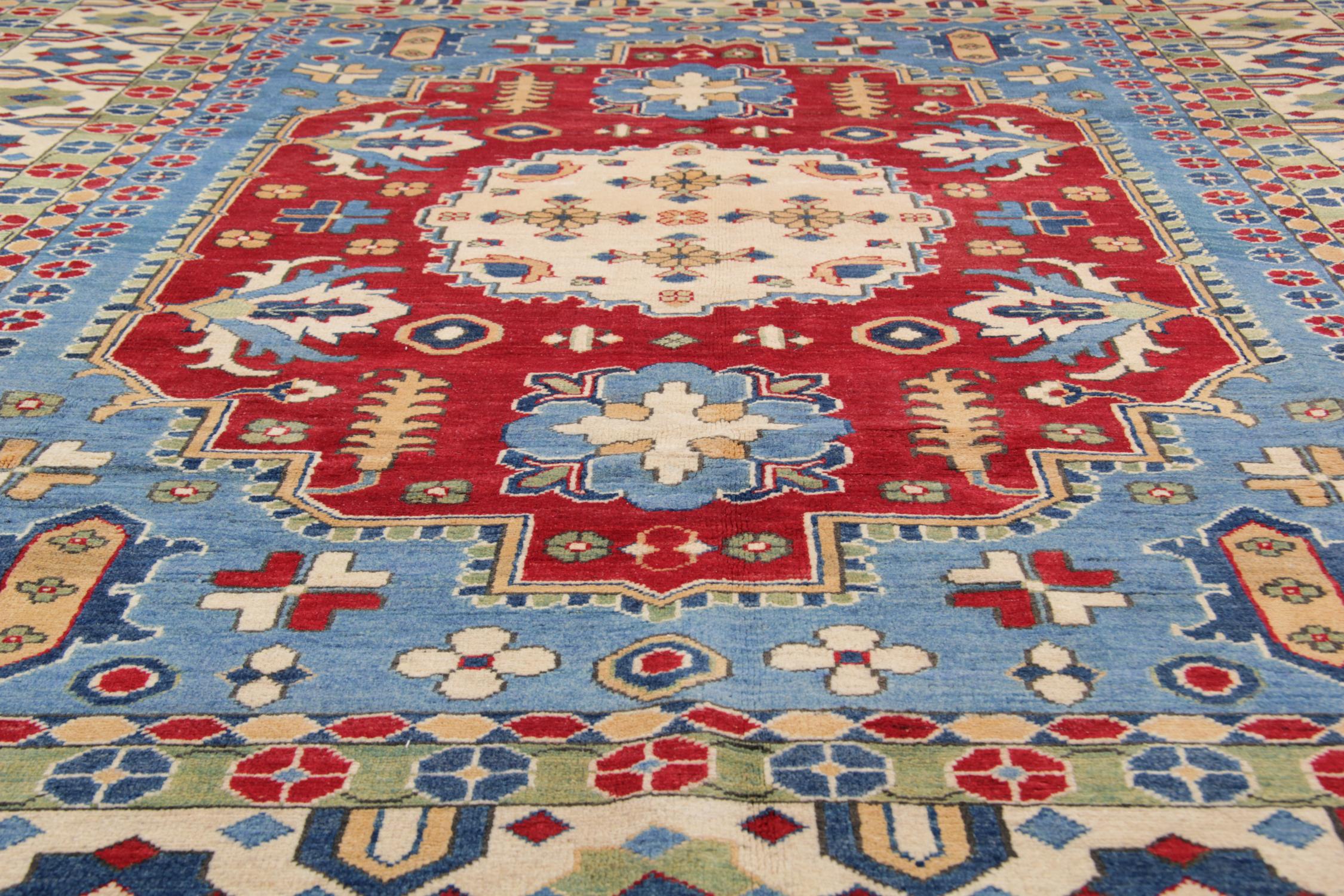 Art Deco Handmade Carpet, Blue Geometric Rugs, Large Livingroom Rugs For Sale
