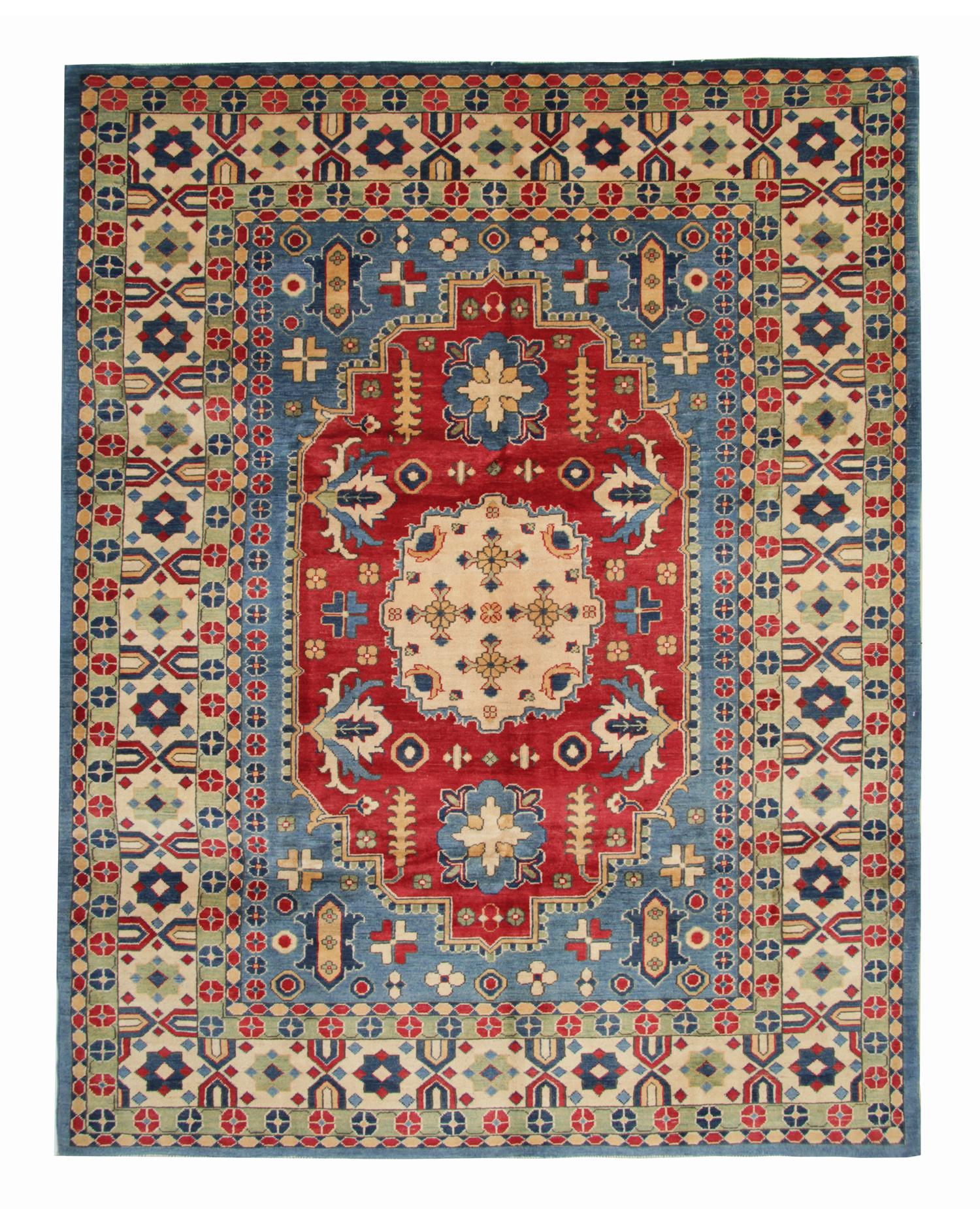 Handmade Carpet, Blue Geometric Rugs, Large Livingroom Rugs In Excellent Condition For Sale In Hampshire, GB