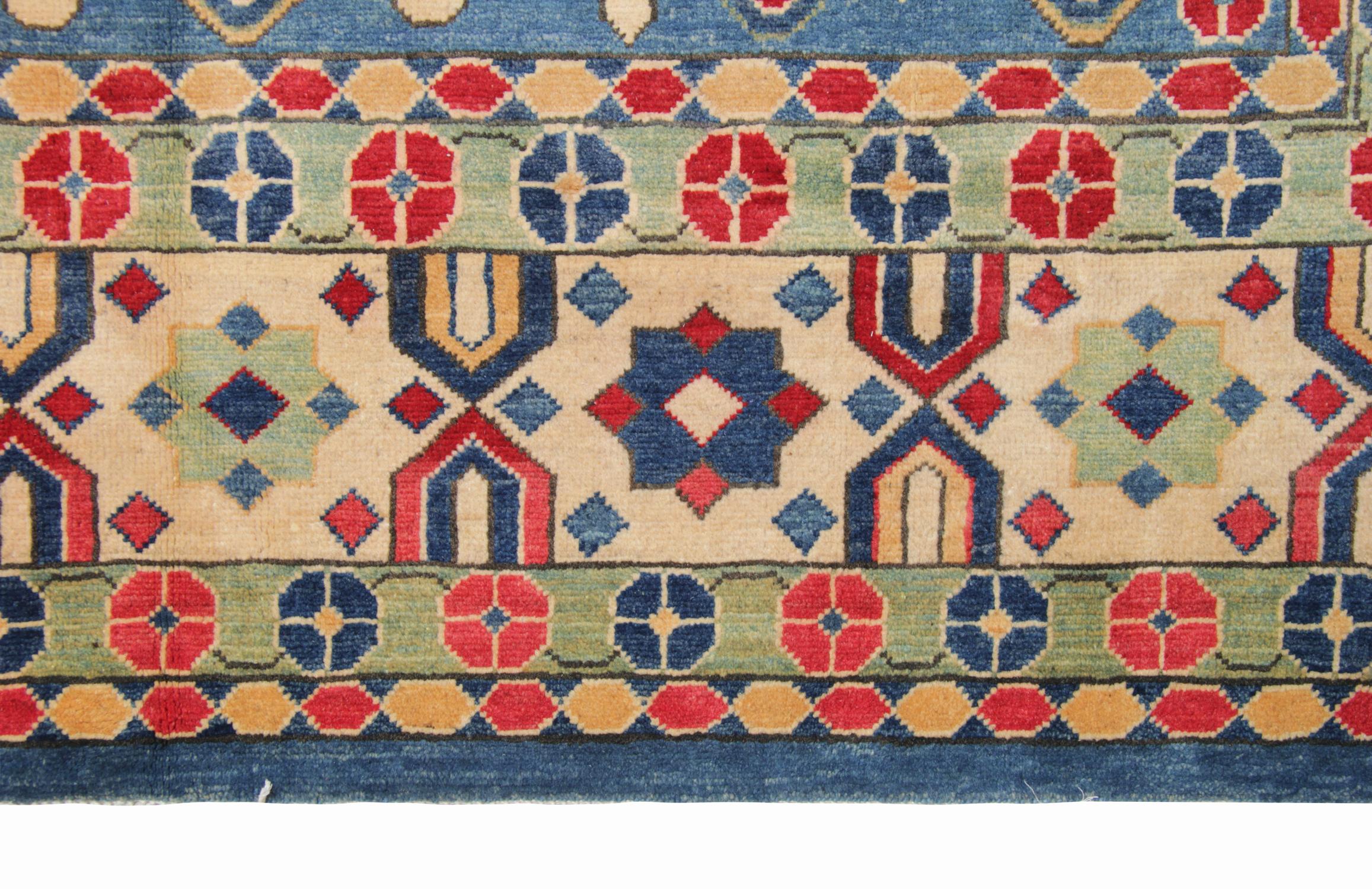 Late 20th Century Handmade Carpet, Blue Geometric Rugs, Large Livingroom Rugs For Sale
