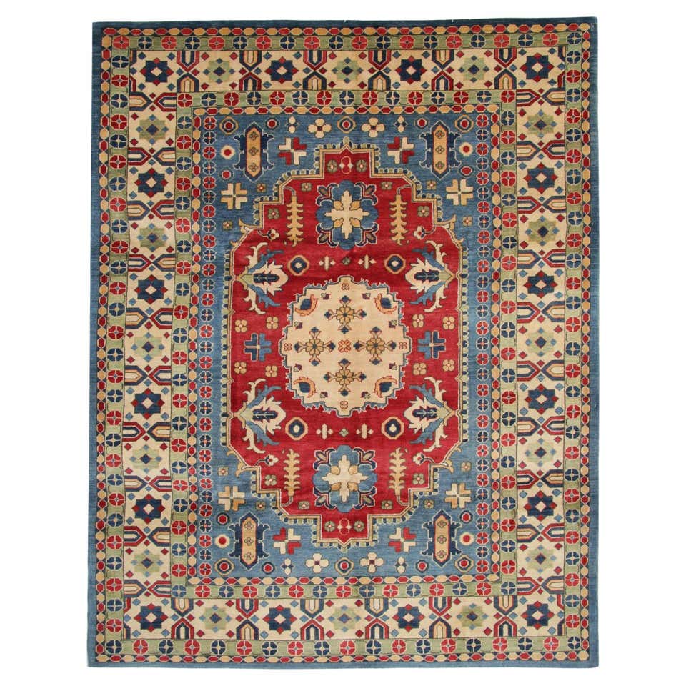 Blue Vintage Rug Yadan Wool Geometric Design For Sale at 1stDibs