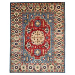 Retro Handmade Carpet, Blue Geometric Rugs, Large Livingroom Rugs