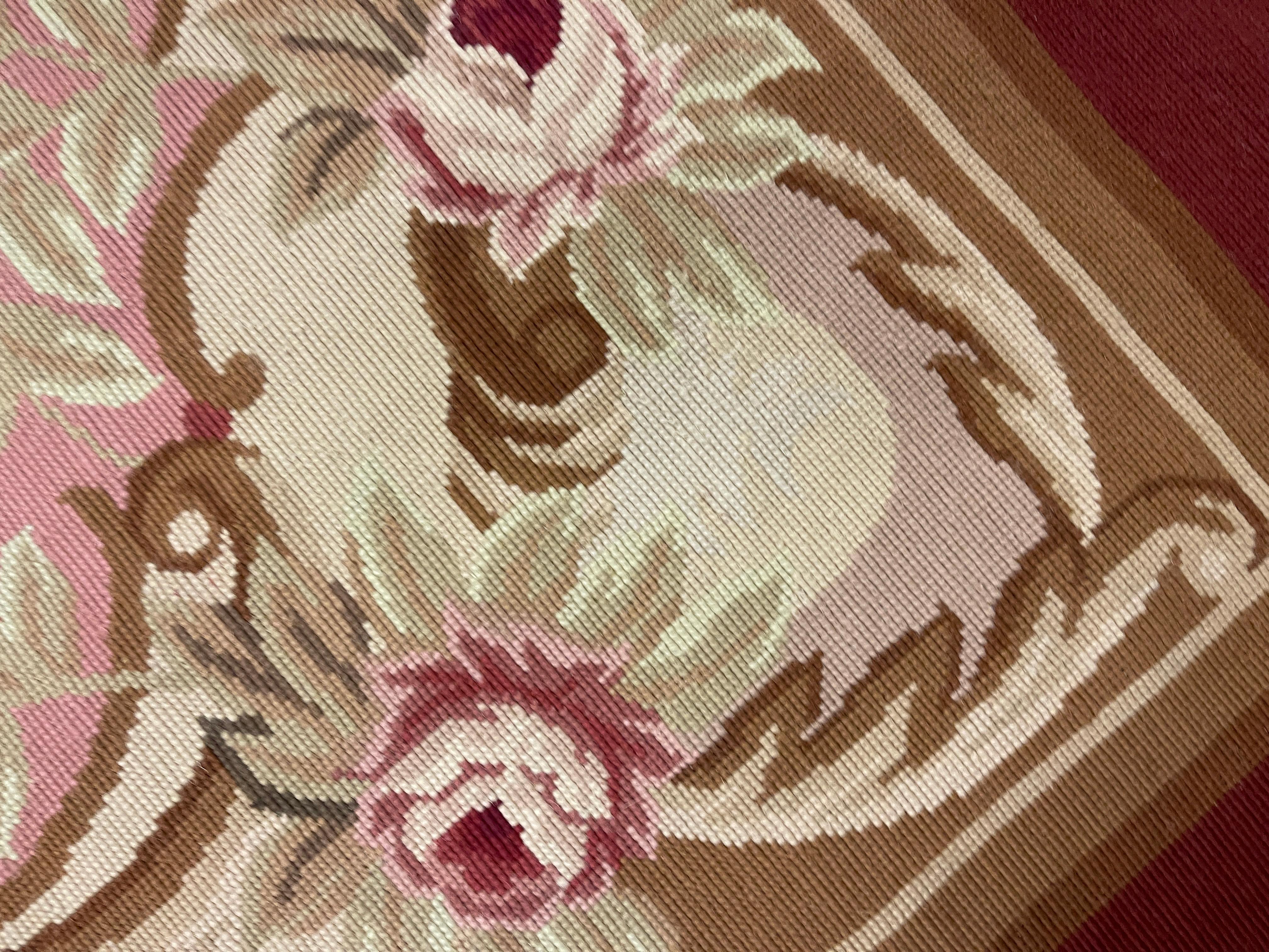 Blush Pink Beige Aubusson Rug, Extra Large Wool Tapestry Rug Handmade Carpet  For Sale 7