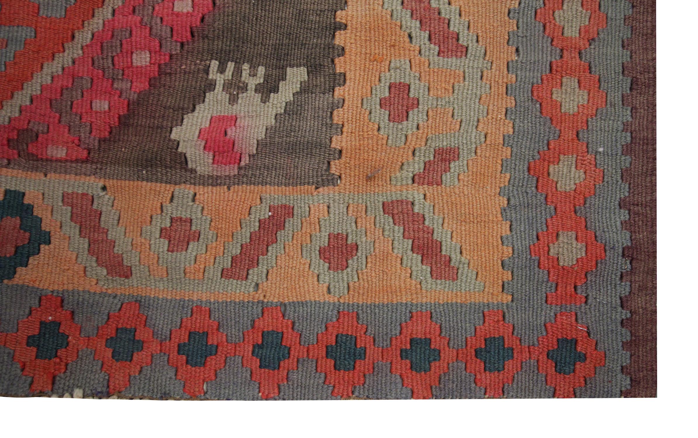 Hand-Knotted Handmade Carpet Caucasian Kilim Rug, Vintage Kilims Tribal Wool Rug For Sale