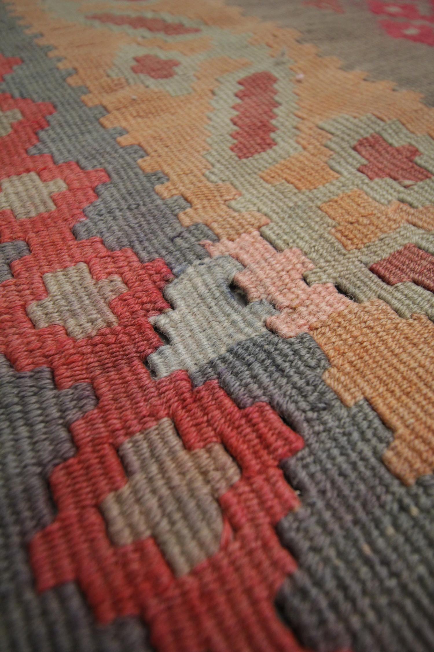 Cotton Handmade Carpet Caucasian Kilim Rug, Vintage Kilims Tribal Wool Rug For Sale