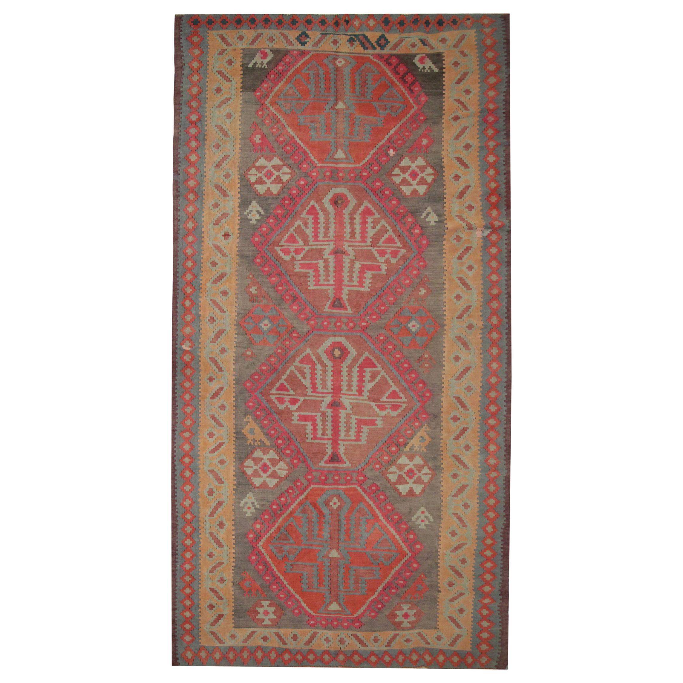 Handgefertigter kaukasischer Kelim-Teppich, Vintage Kilims Stammeskunst-Teppich