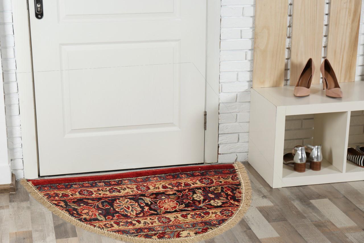 Turkish Handmade Carpet Entrance Way Mat, Oriental Rug Semicircle Door Mat for Interior