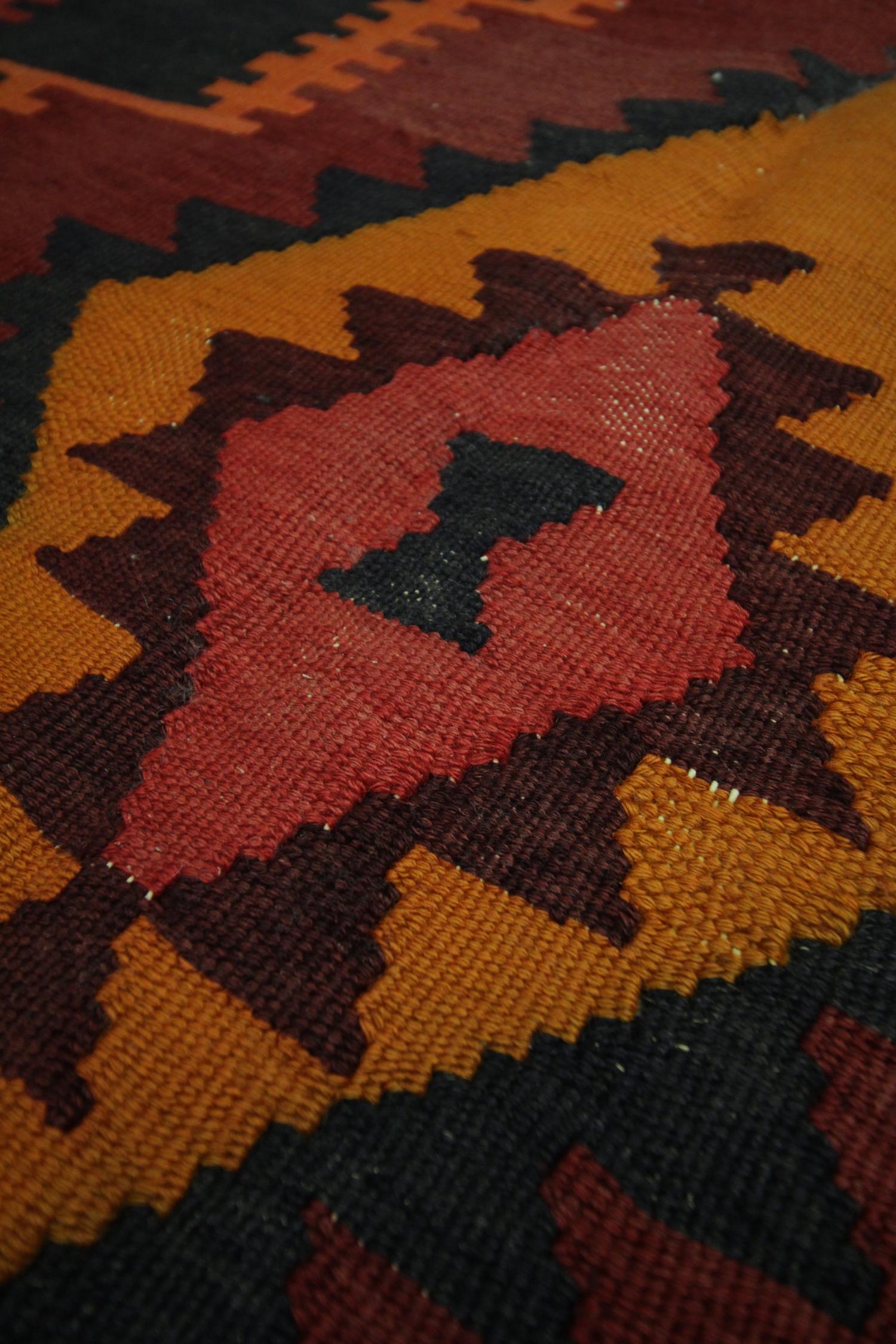 Caucasian Geometric Runner Handmade Carpet Flatweave Kilim Rug, Traditional Tribal Kilims