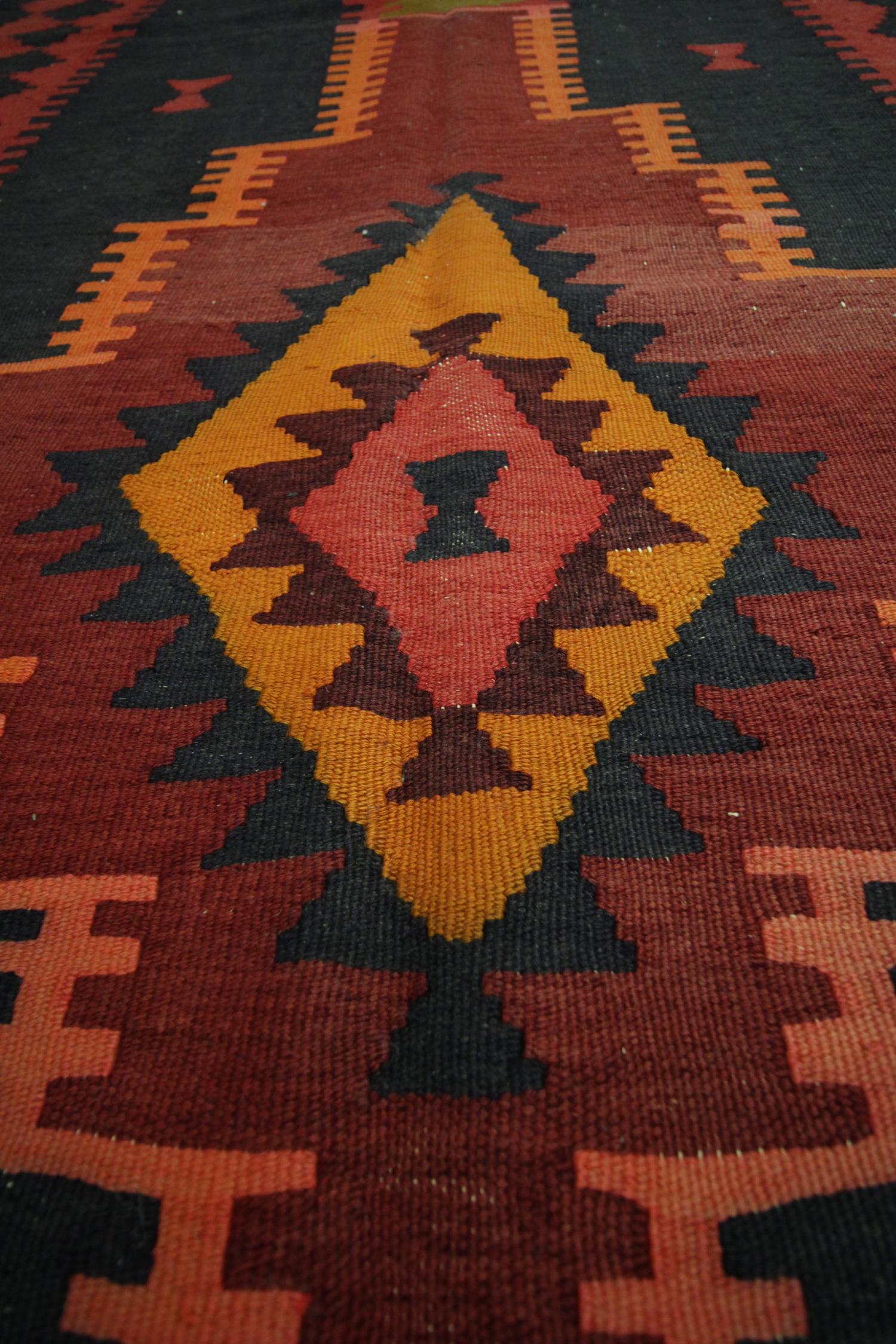 Vegetable Dyed Geometric Runner Handmade Carpet Flatweave Kilim Rug, Traditional Tribal Kilims