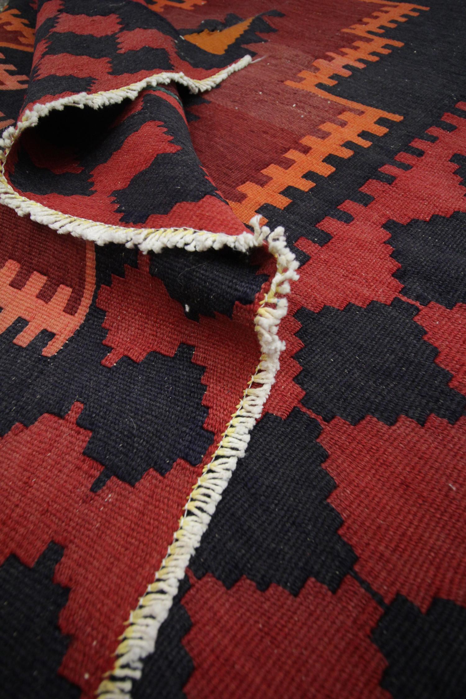 Wool Geometric Runner Handmade Carpet Flatweave Kilim Rug, Traditional Tribal Kilims