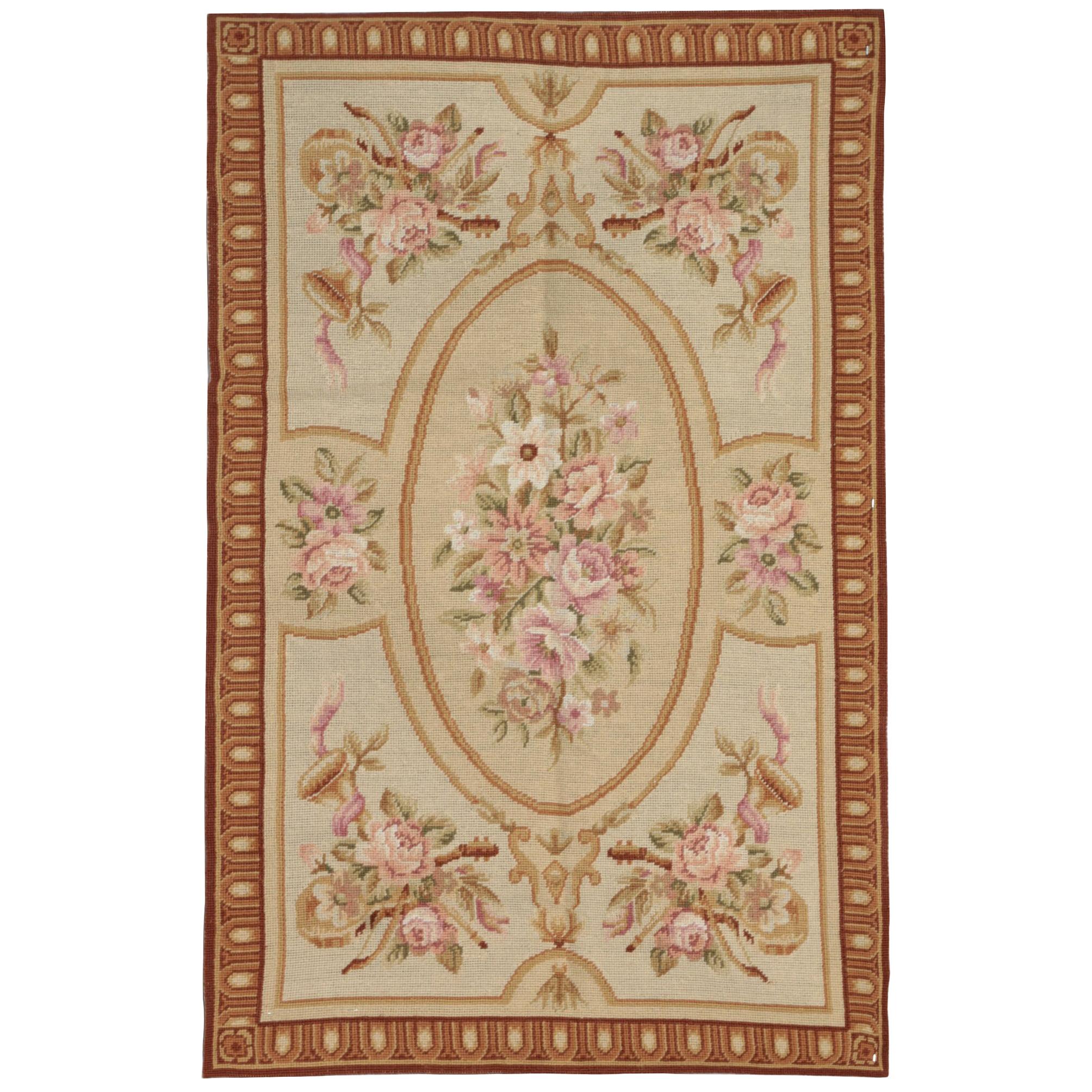Handmade Floor Rug, Floral Patterned Rug, Aubusson Rugs, Needlepoint