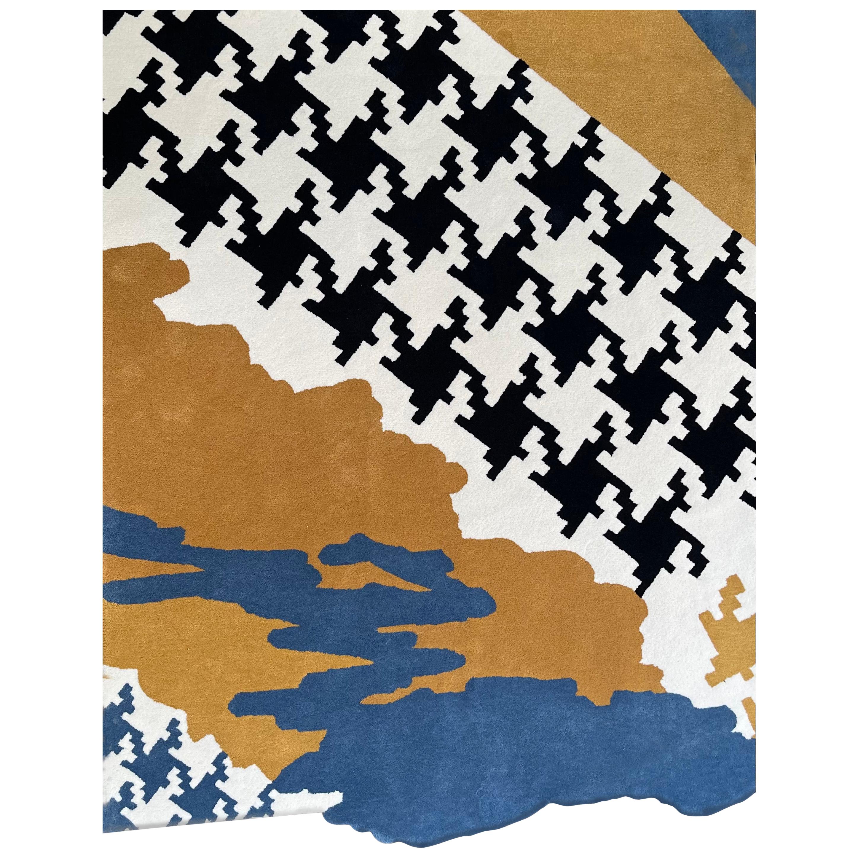 Handgefertigter Teppich Côte d'Azur aus neuseeländischer Wolle im Angebot