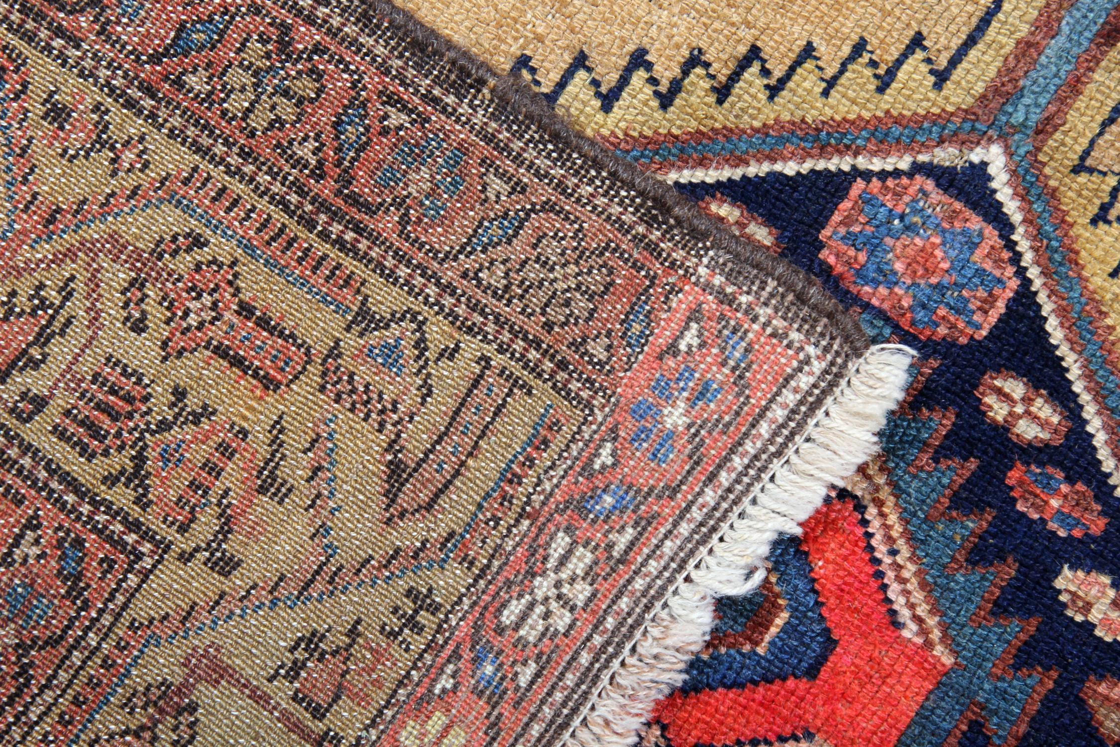 Vegetable Dyed Handmade Carpet Geometric Kazak Rug Oriental Cream Wool Area Rug For Sale