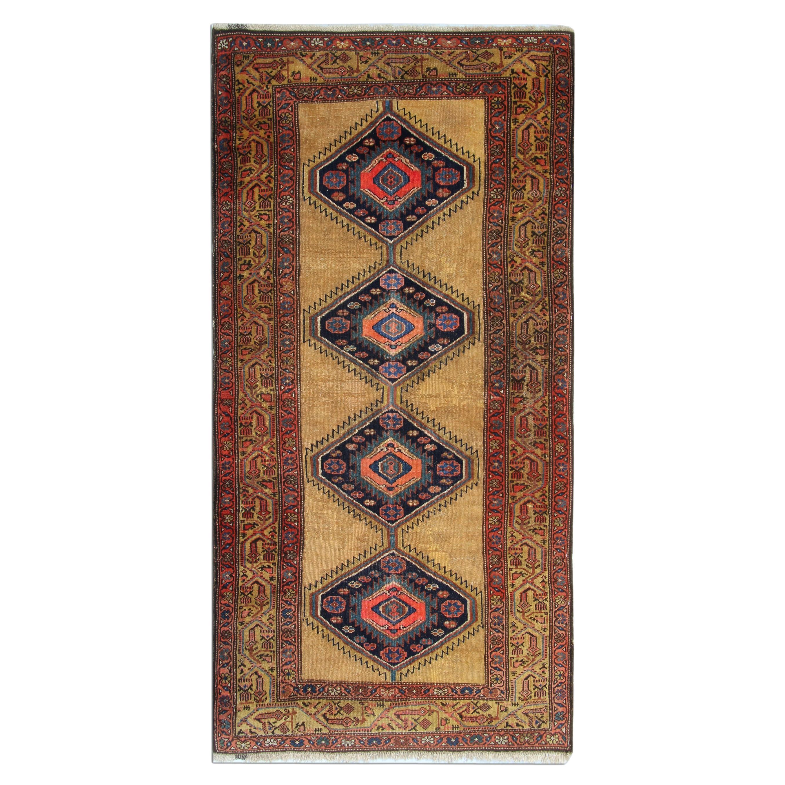 Handmade Carpet Geometric Kazak Rug Oriental Cream Wool Area Rug For Sale