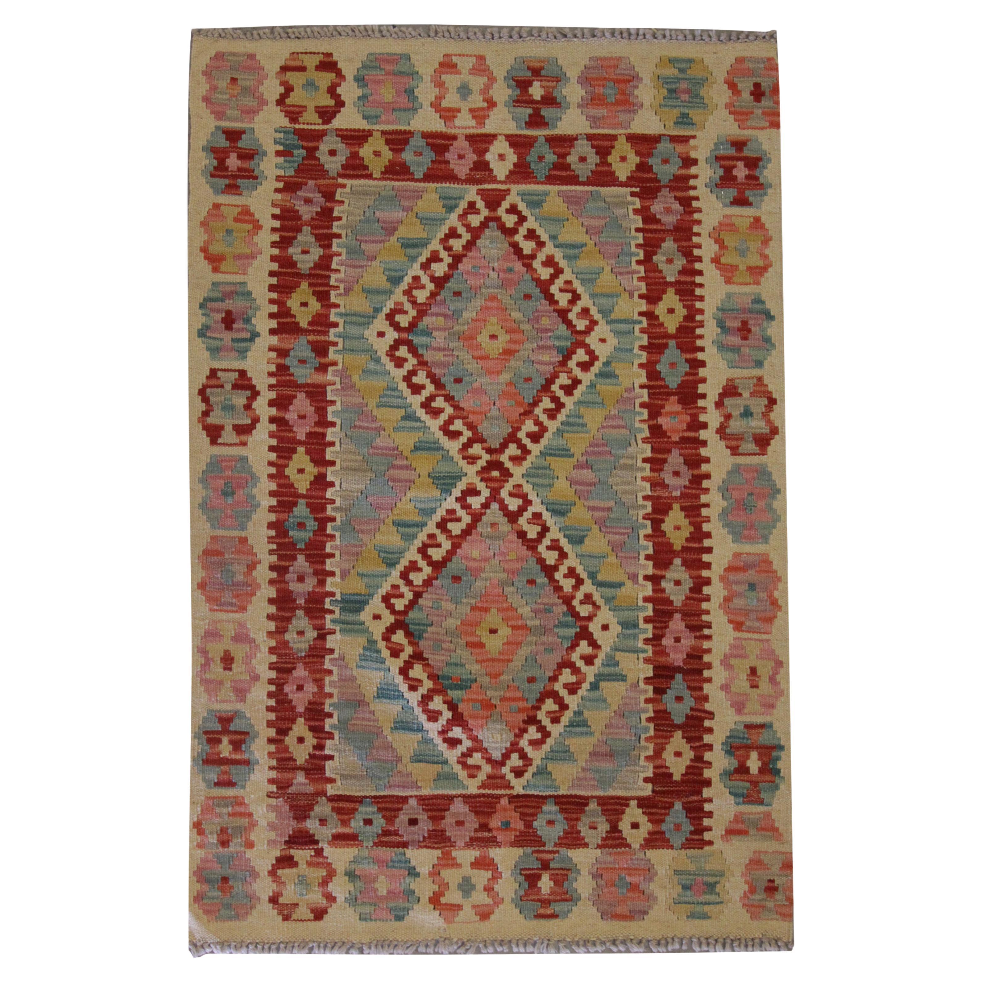 Geometric Kilim Cherry Handmade Carpet Red Kilim Rug Oriental Area Rug