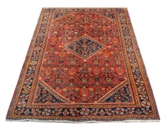Rustic Handmade Oriental Rug Geometric Rust Wool Living Room Carpet 132x195cm