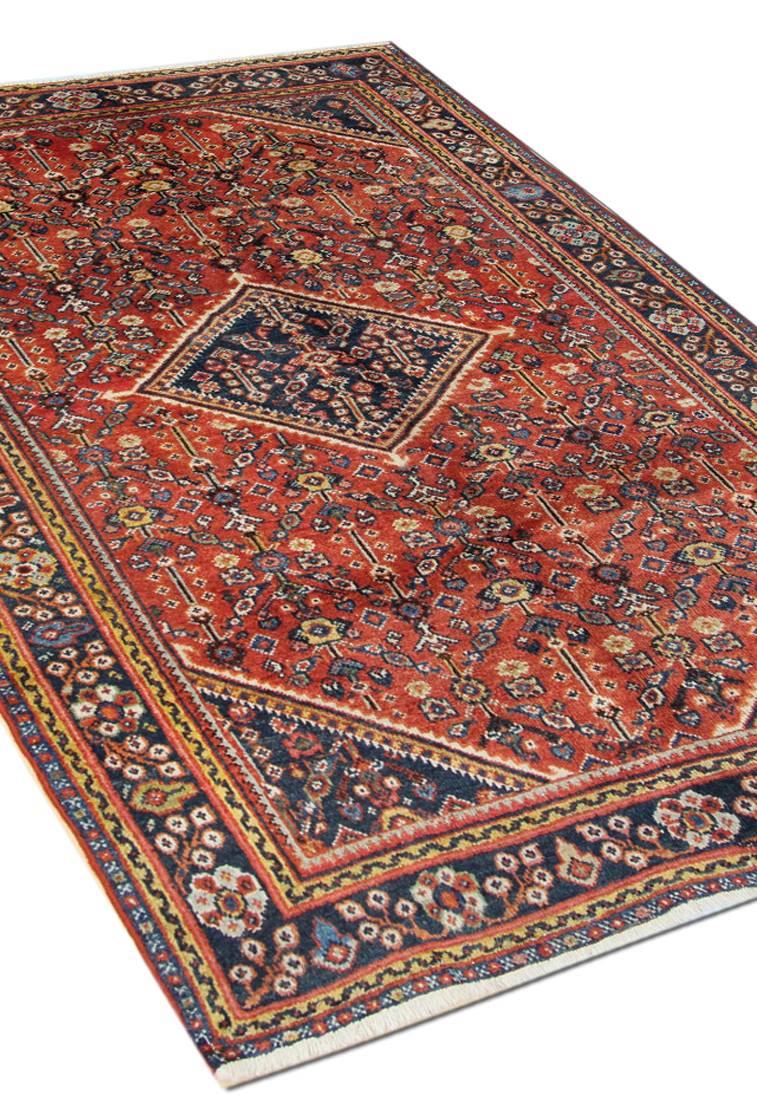 Tribal Rustic Handmade Oriental Rug Geometric Rust Wool Living Room Carpet 132x195cm For Sale