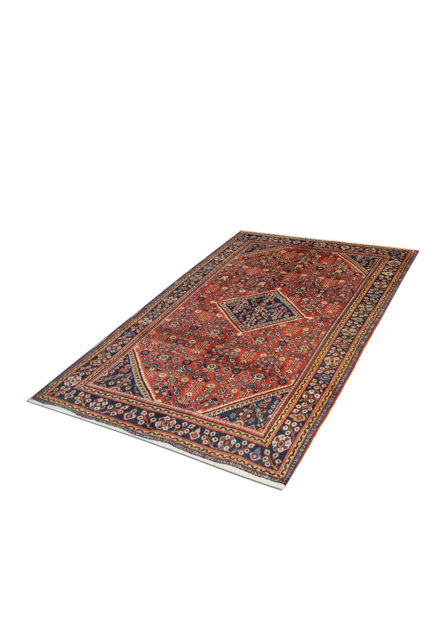 Caucasian Rustic Handmade Oriental Rug Geometric Rust Wool Living Room Carpet 132x195cm For Sale