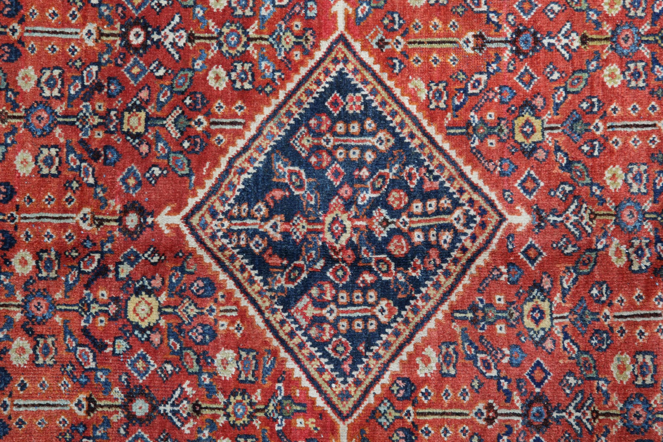 Early 20th Century Rustic Handmade Oriental Rug Geometric Rust Wool Living Room Carpet 132x195cm For Sale