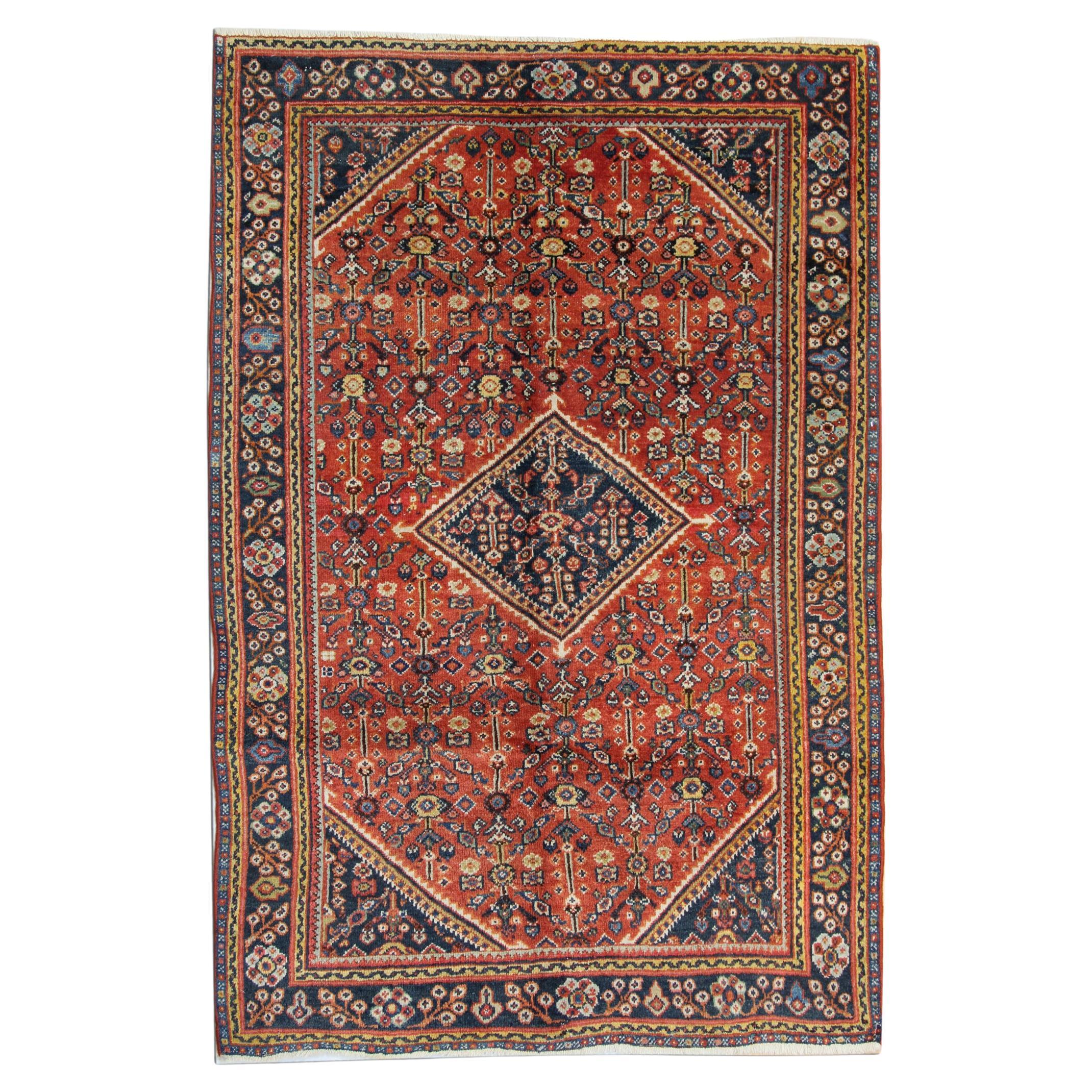 Rustic Handmade Oriental Rug Geometric Rust Wool Living Room Carpet 132x195cm For Sale
