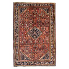 Antique Rustic Handmade Oriental Rug Geometric Rust Wool Living Room Carpet 132x195cm