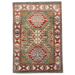 Handmade Carpet Green Kazak Rug, Living Room Rugs for Sale