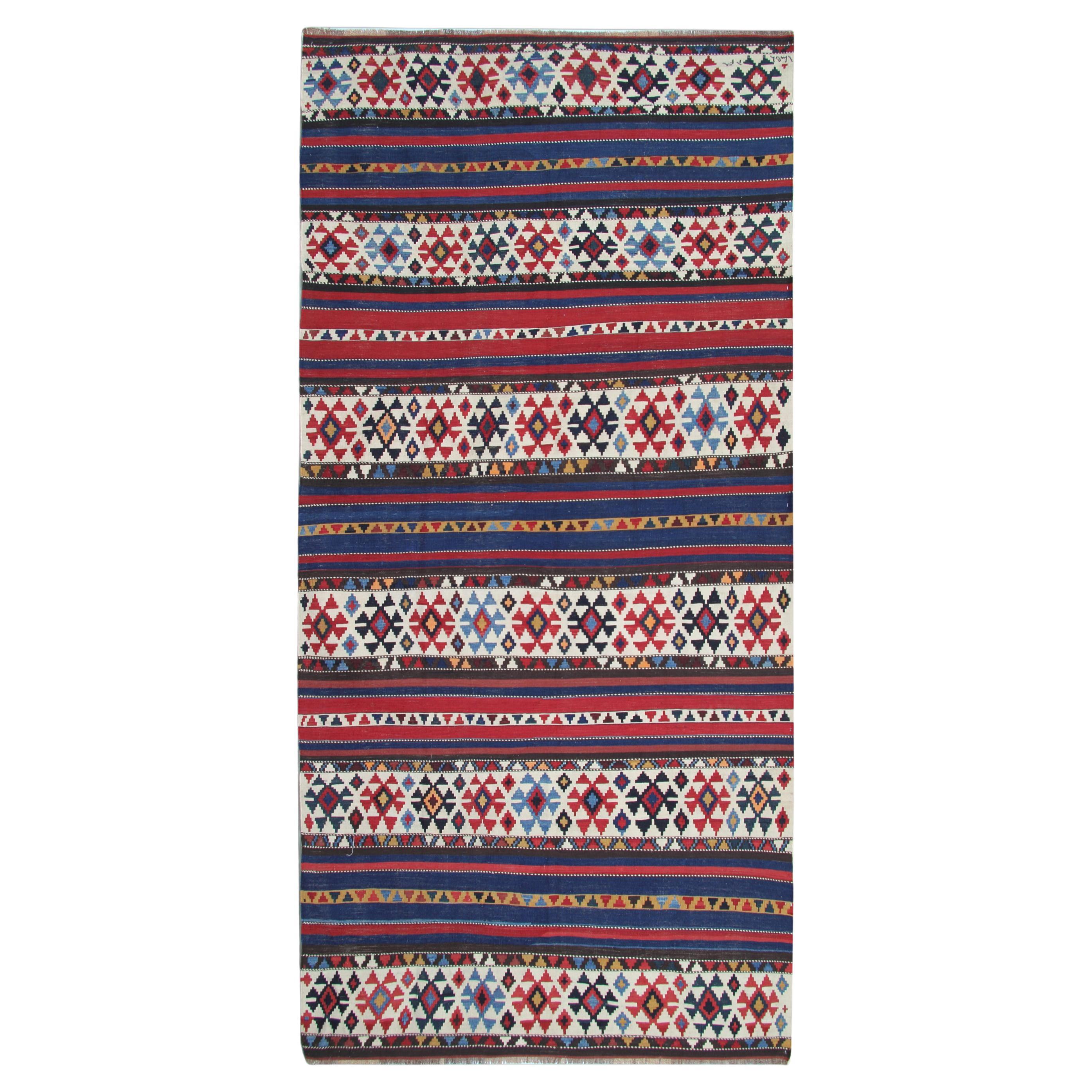 Handmade Carpet Kilim Rug Traditional Striped Wool Vintage Area Rug For Sale
