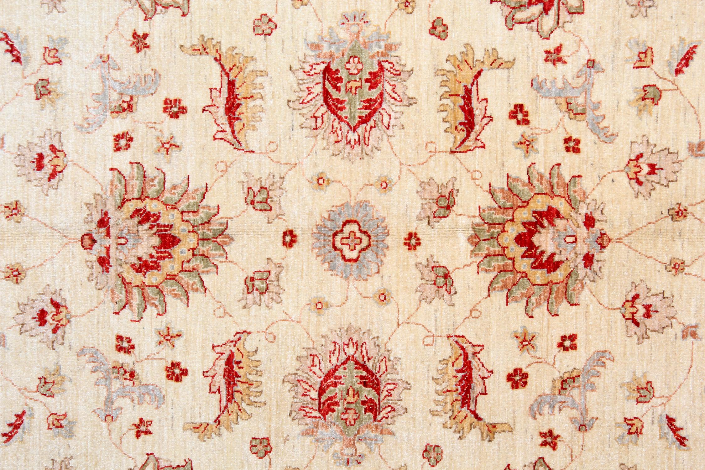 Mid-Century Modern Handmade Carpet Modern Cream Wool Ziegler Rug Oriental Floral Carpet For Sale