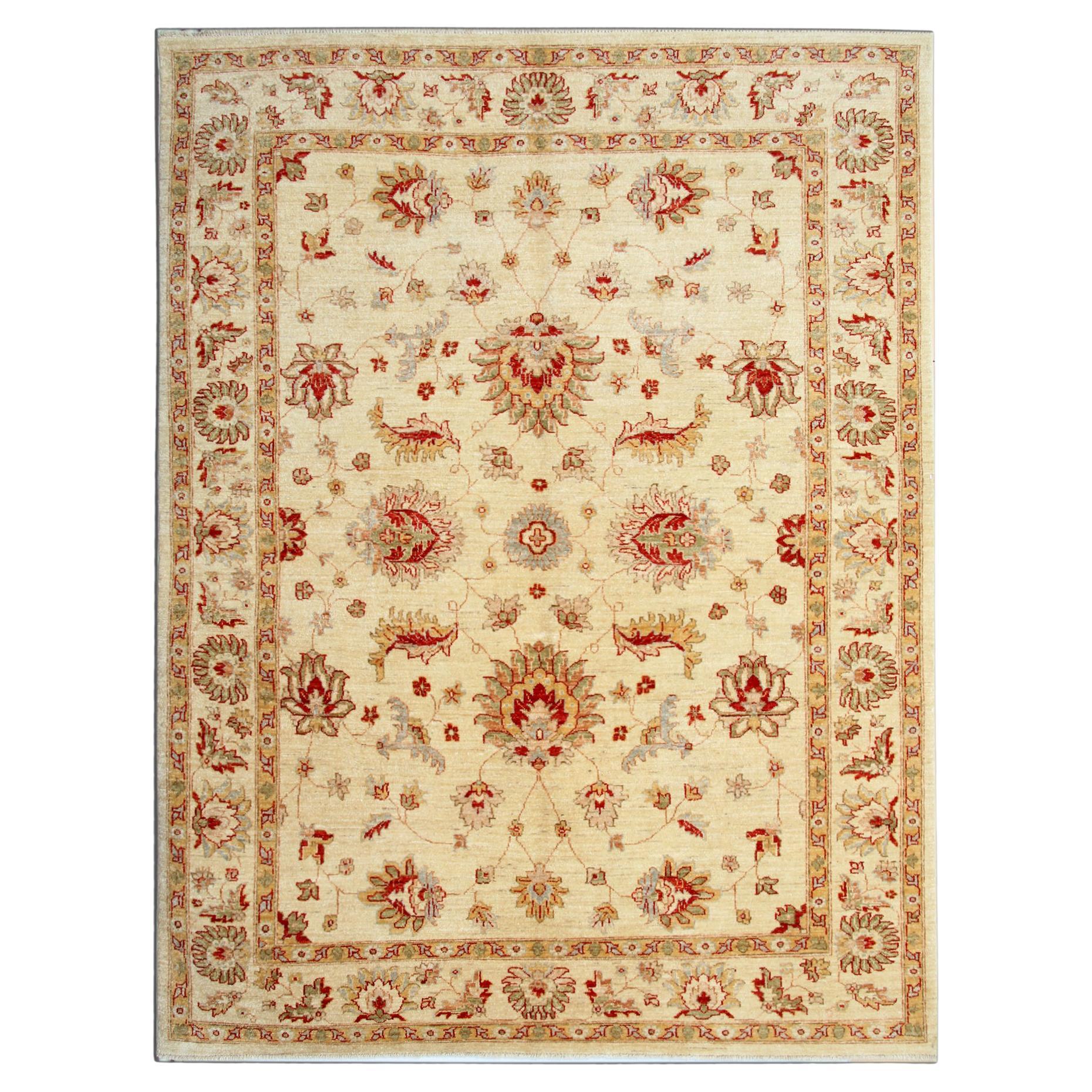 Handmade Carpet Modern Cream Wool Ziegler Rug Oriental Floral Carpet For Sale