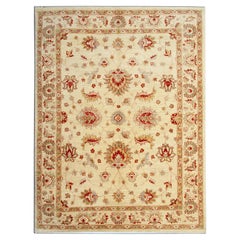 Handgefertigter moderner Ziegler-Teppich aus cremefarbener Wolle mit orientalischem Blumenmuster