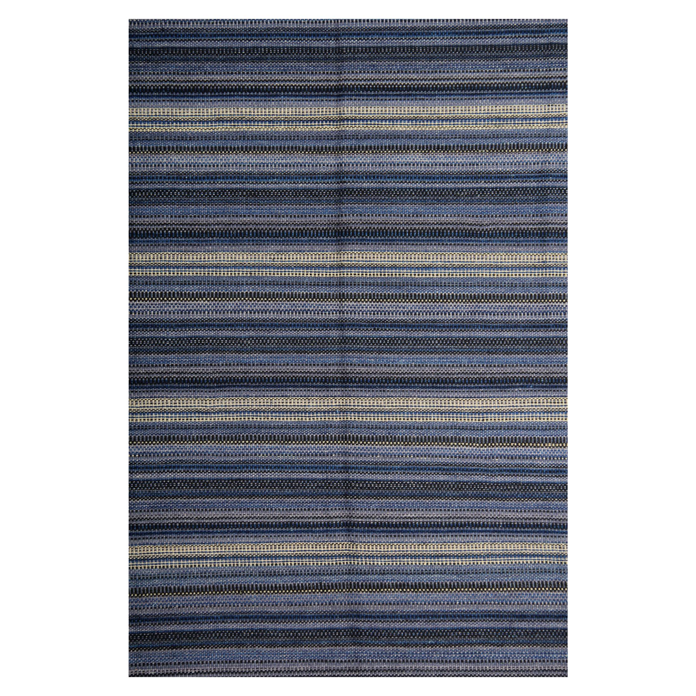 Alfombra Kilim de rayas moderna hecha a mano, Alfombra Kilim azul