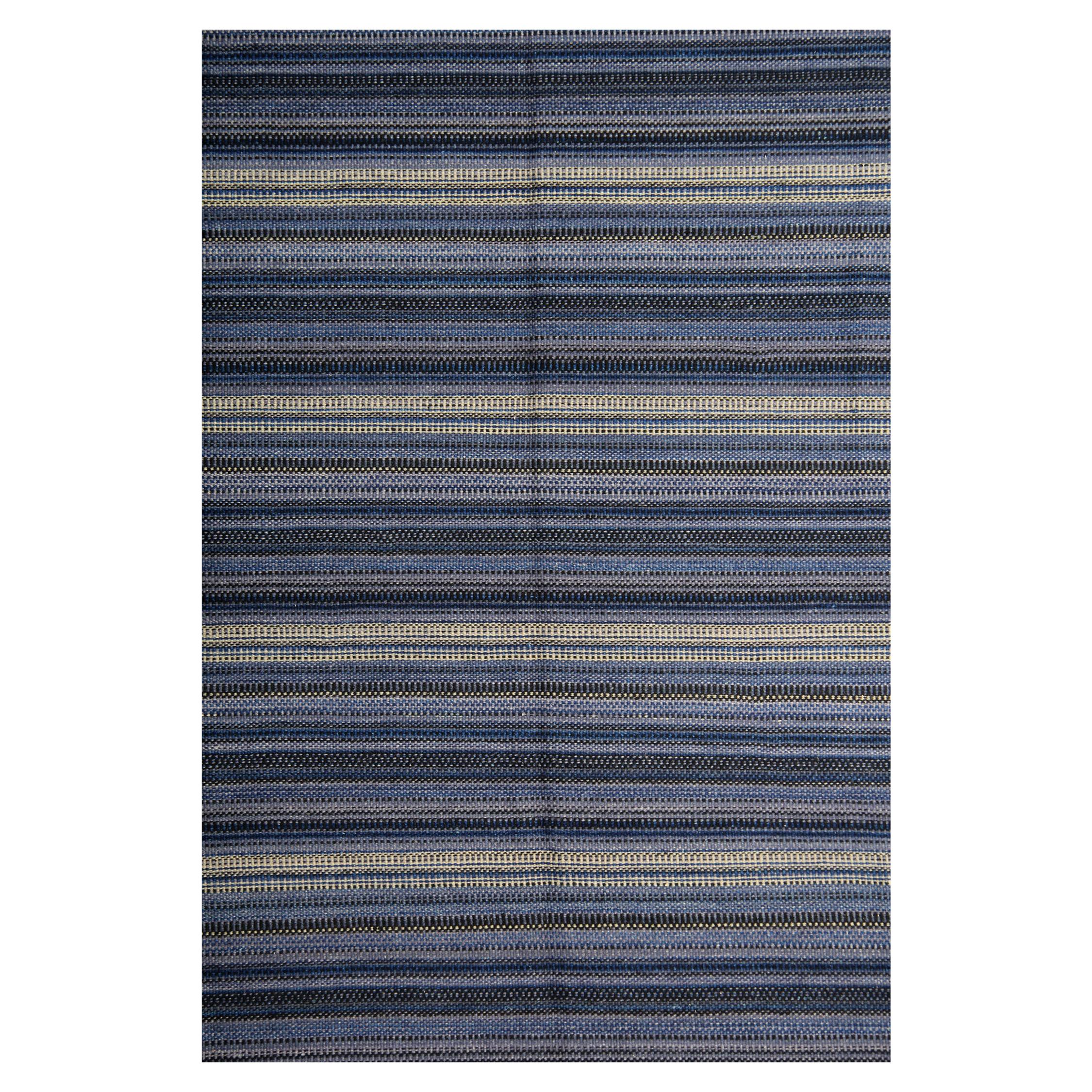 Tapis Kilim rayé moderne fait à la main, tapis Kilims bleu