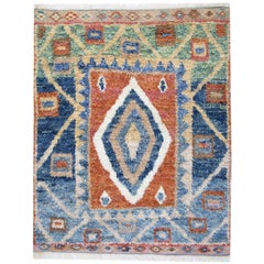 Vintage Handmade Carpet Moroccan Rugs, Shaggy Rugs, Red and Blue Primitive Carpet Sale