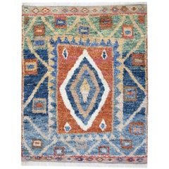 Handmade Carpet Moroccan Rugs, Shaggy Rugs, Red and Blue Primitive Carpet Sale