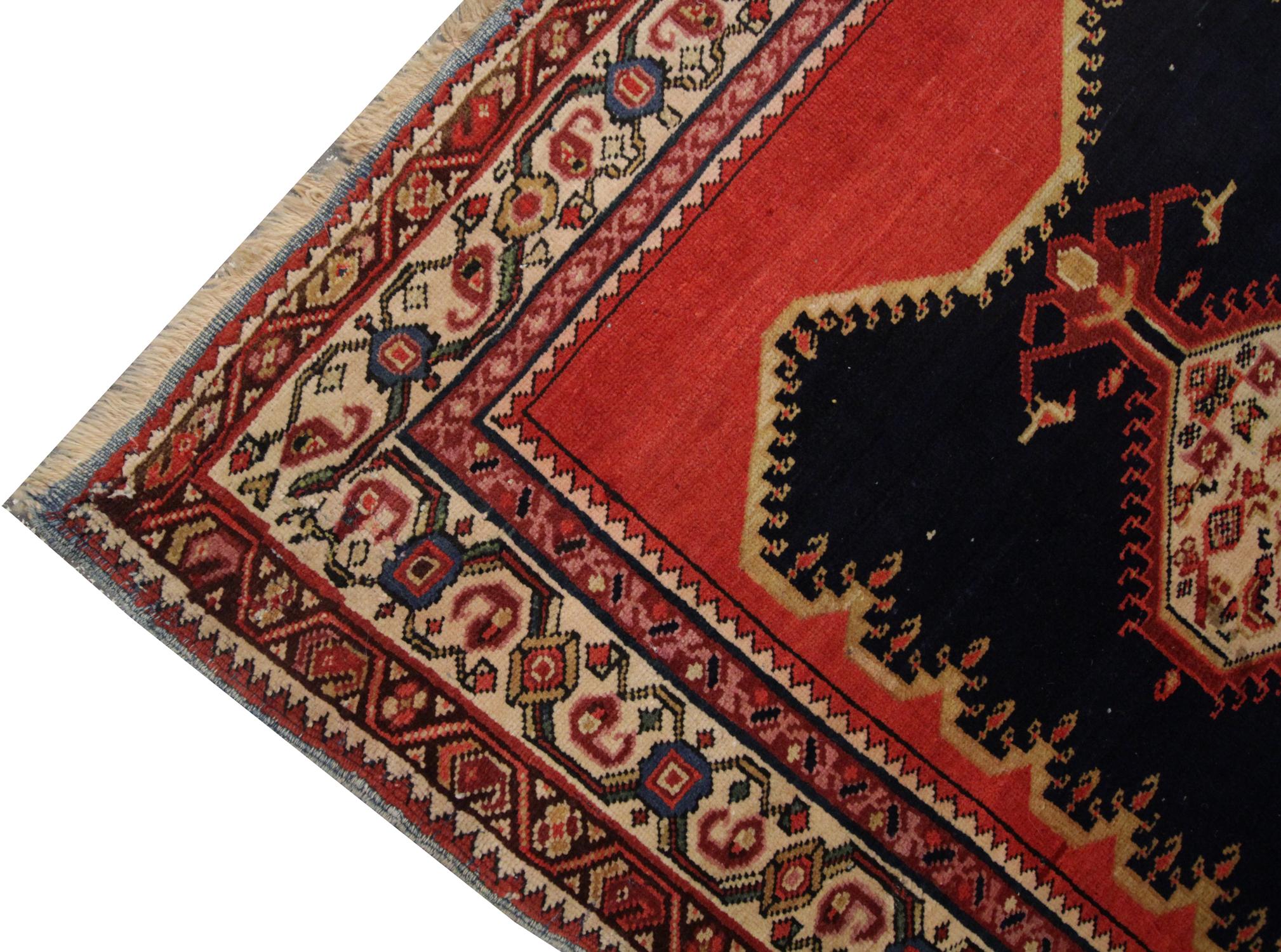 Hand-Knotted Handmade Carpet Oriental Antique Rug, Red Wool Caucasian Carpet for Sale