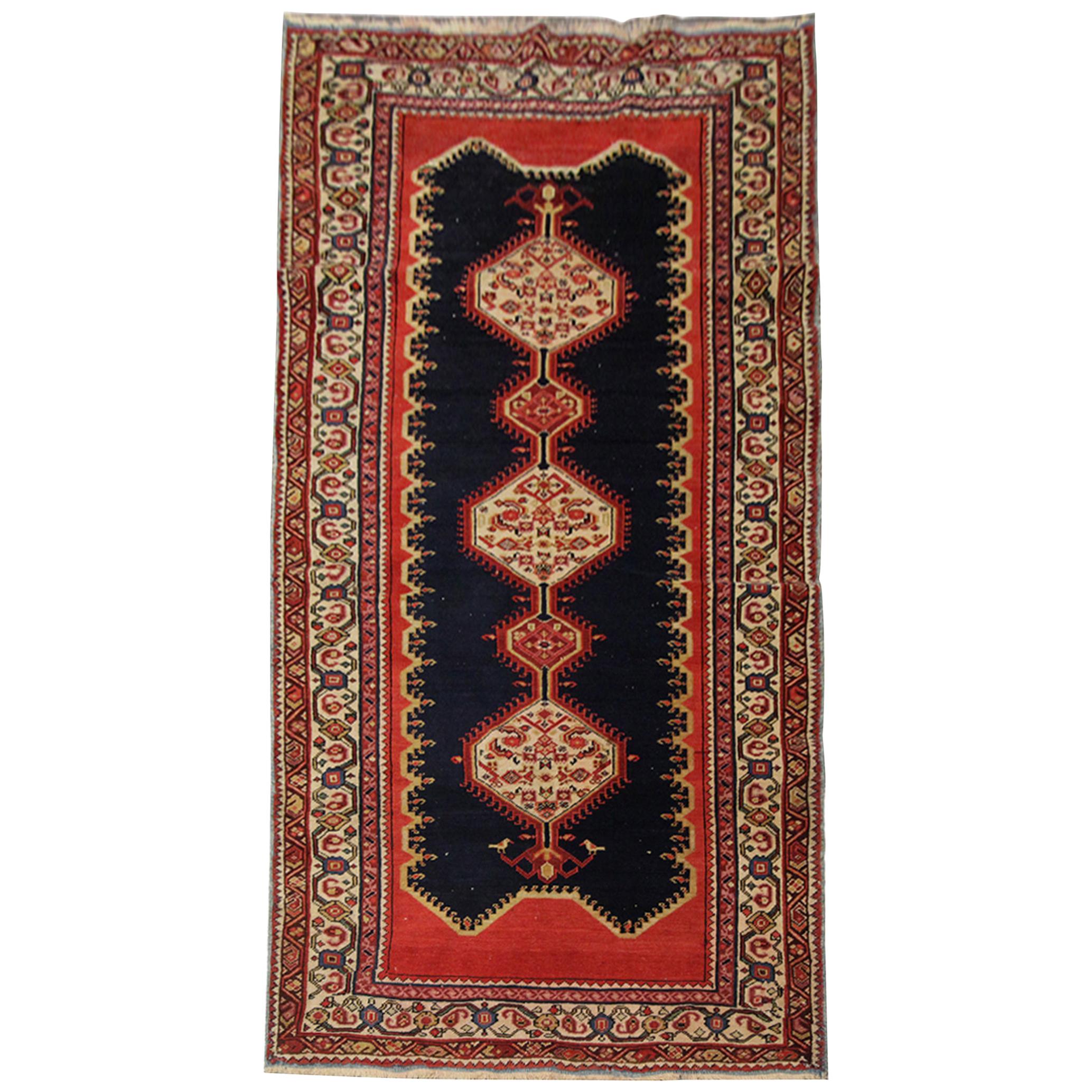 Handmade Carpet Oriental Antique Rug, Red Wool Caucasian Carpet for Sale