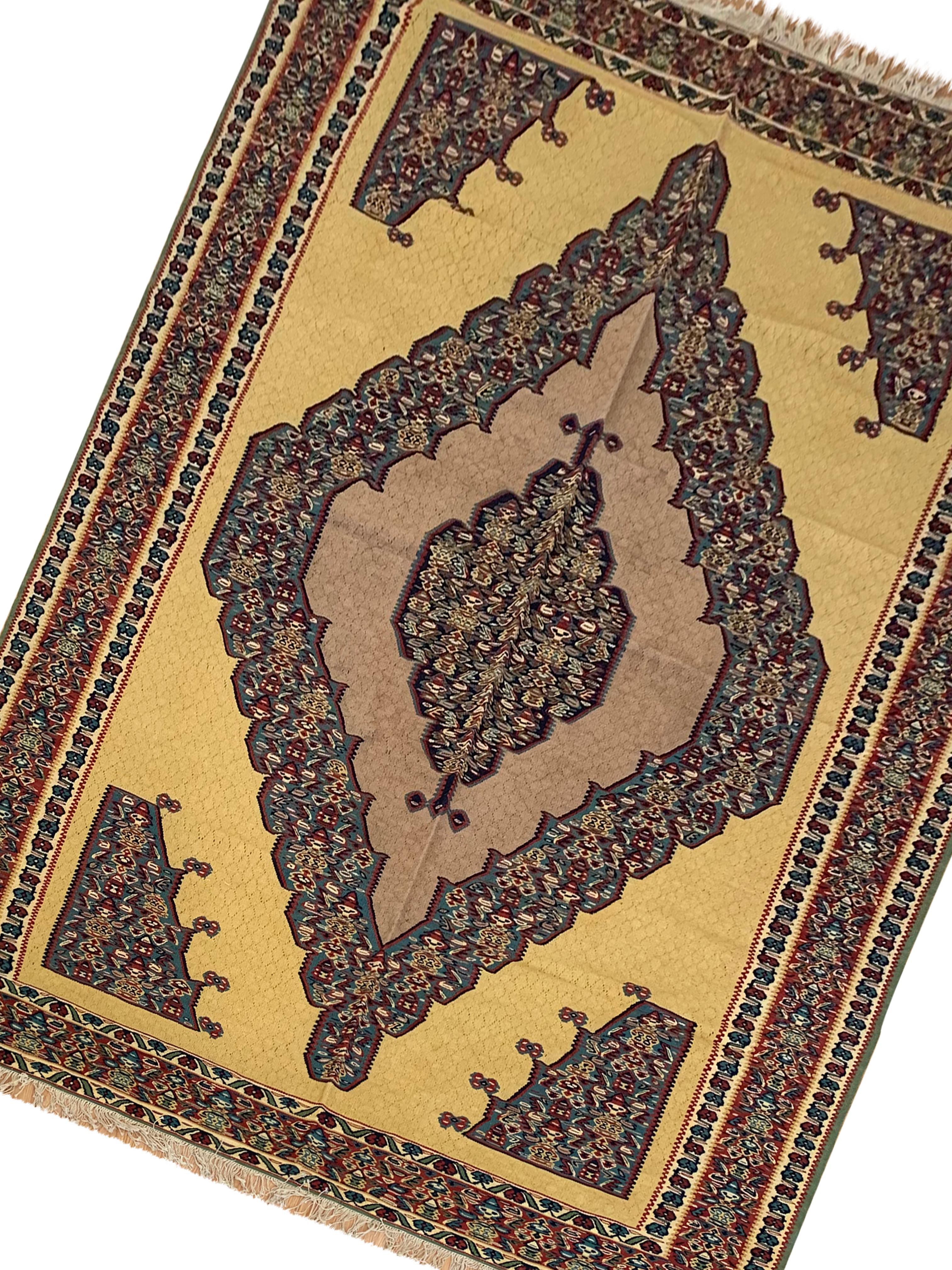 Tribal Handmade Carpet Oriental Medallion Kilim Yellow Living Area Rug For Sale