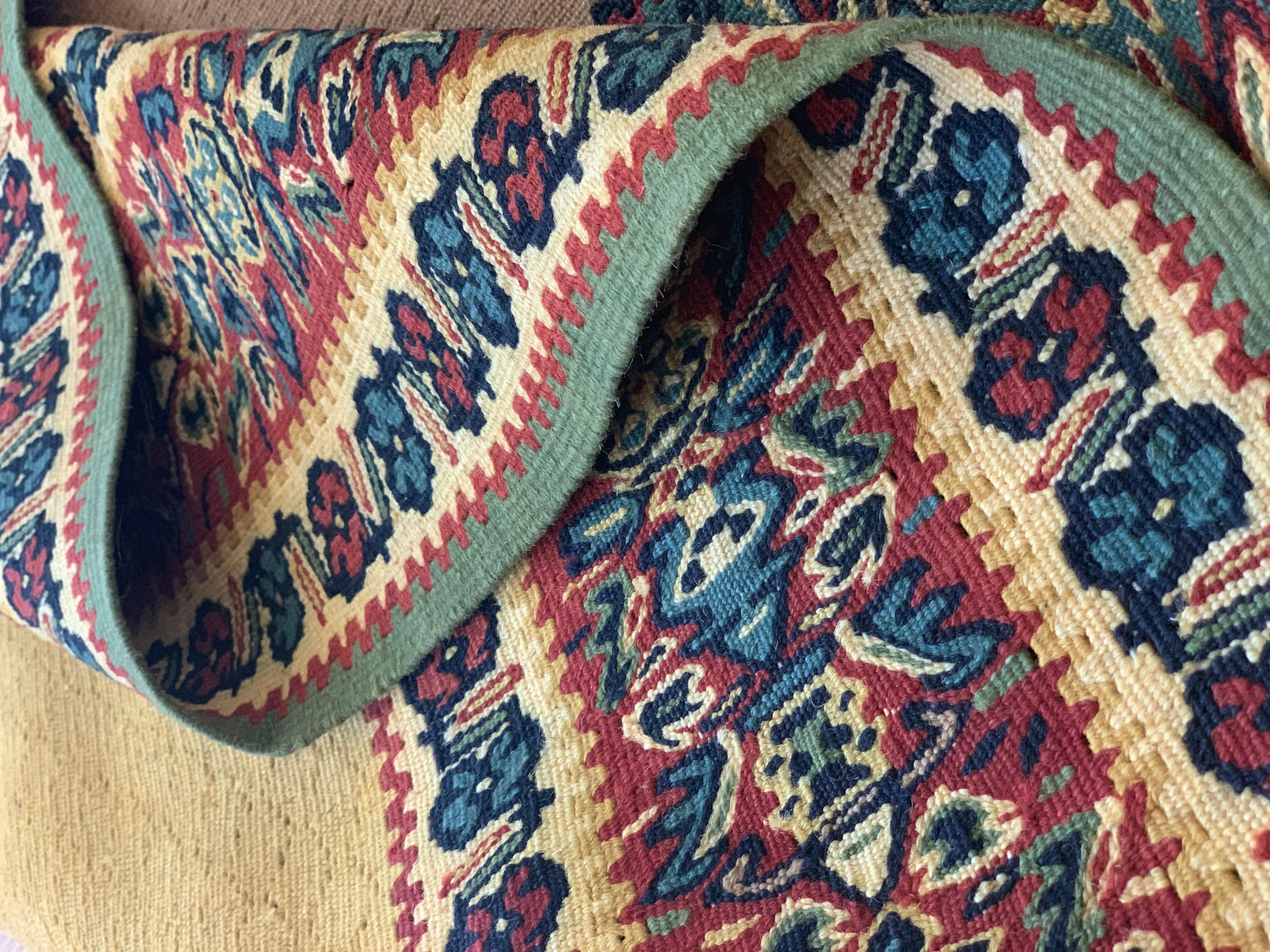 Wool Handmade Carpet Oriental Medallion Kilim Yellow Living Area Rug For Sale