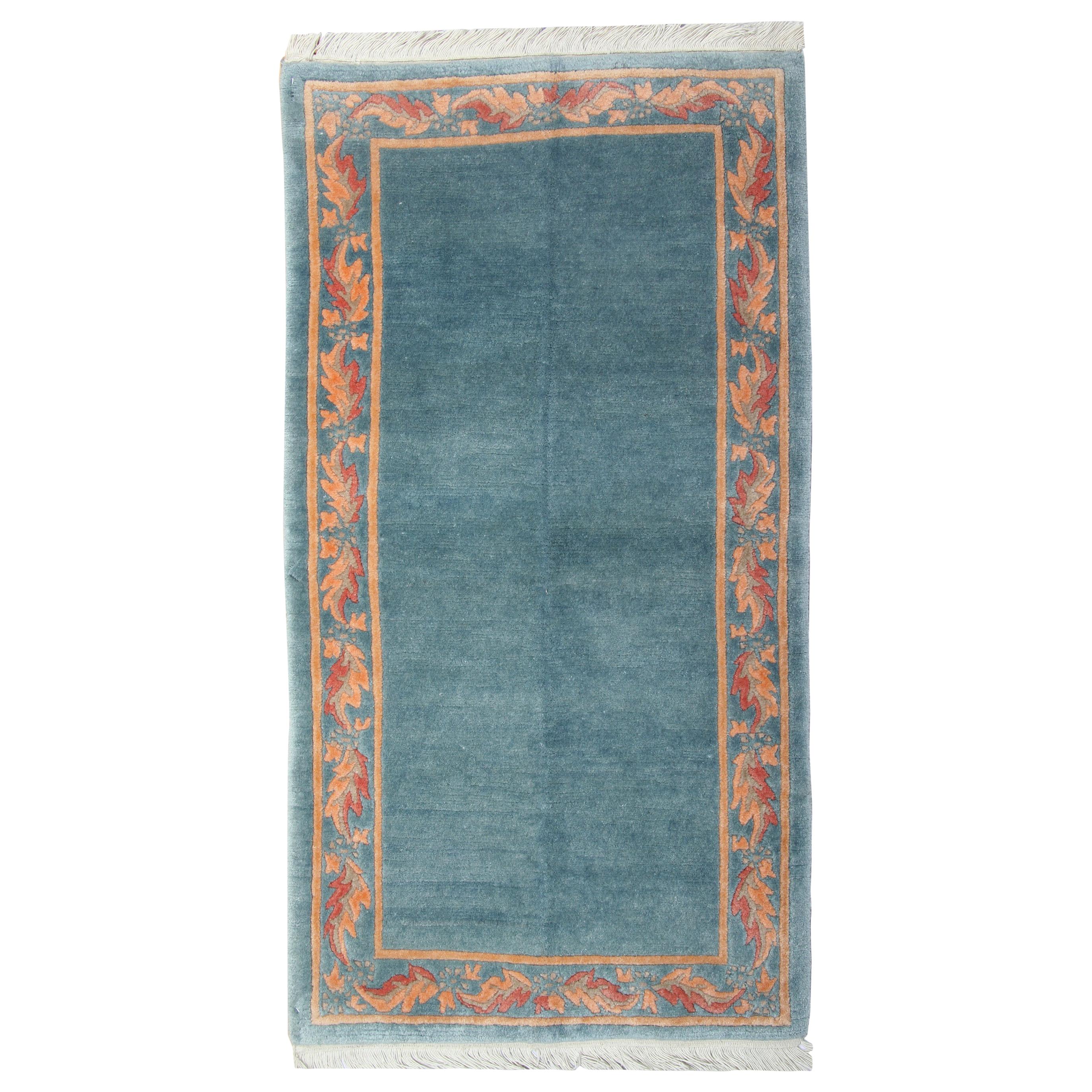 Handmade Carpet Oriental Rug, Modern Minimalist Rug Blue Runner Rug