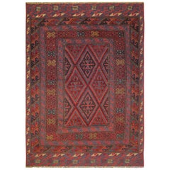 Vintage Handmade Carpet Oriental Rug Traditional Deep Red Rugs Square Turkmen Home Decor