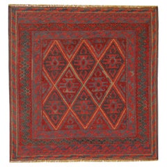 Handmade Carpet Oriental Rug Traditional Deep Red Rugs Square Turkmen Rug