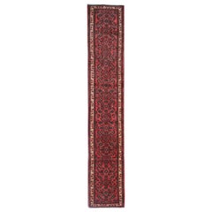 Vintage Handmade Carpet Oriental Rust, Red Wool Rustic Runner Rug 400x70cm