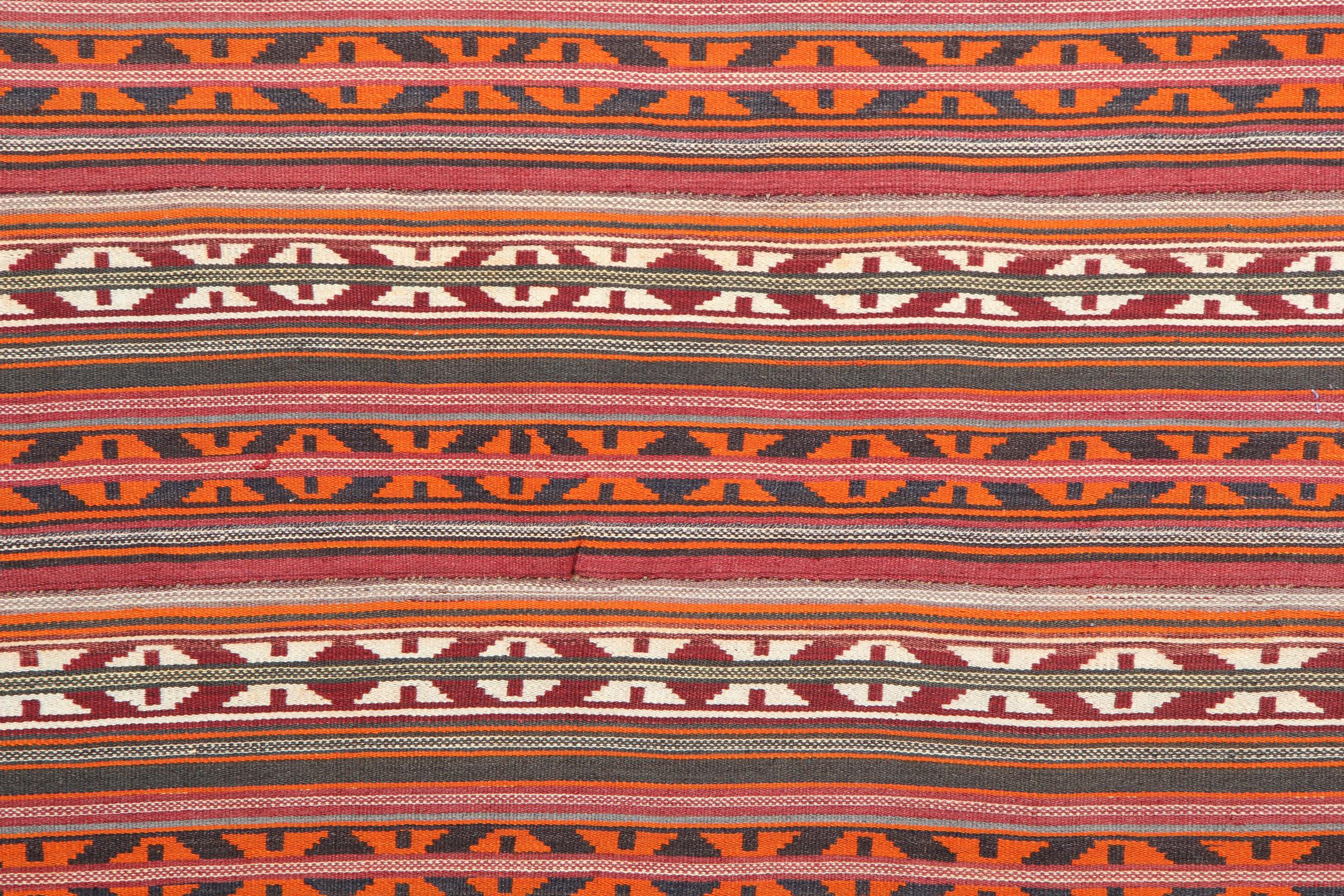 Azerbaijani Handmade Carpet Oriental Striped Rug Antique Jajim Flat-Woven For Sale