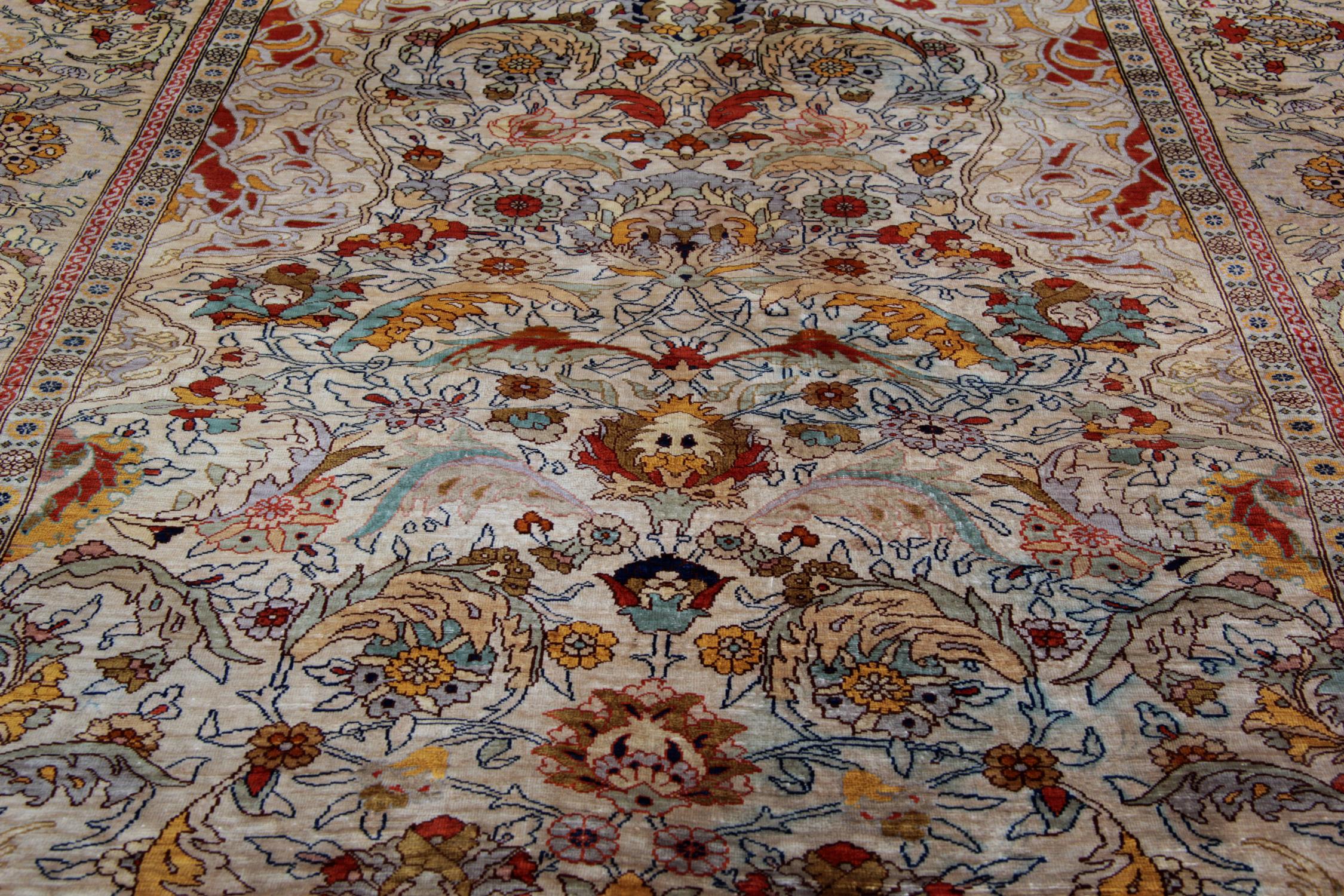 Late 20th Century Handmade Carpet Pure Silk Rug, Elegant Turkish Herekeh Oriental Rugs For Sale